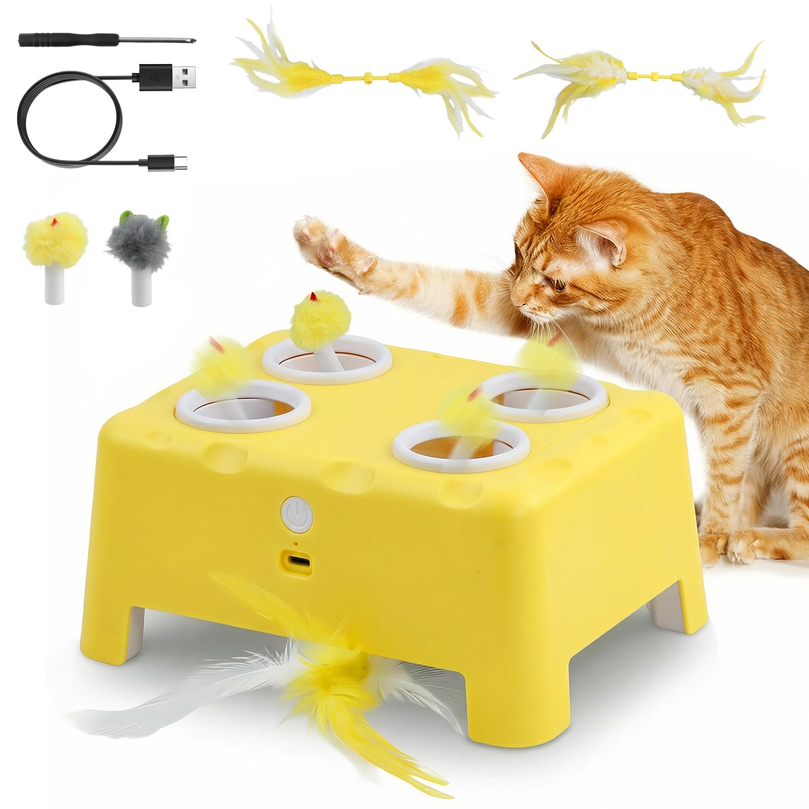 2-en-1 Giocattolo Interattivo per Gatti con 3 Modalità, Ricaricabile Giocattolo per Gatti Elettrico, Esercizio Automatico con Piuma, Giocattoli per Gatti, Regalo per Gatti