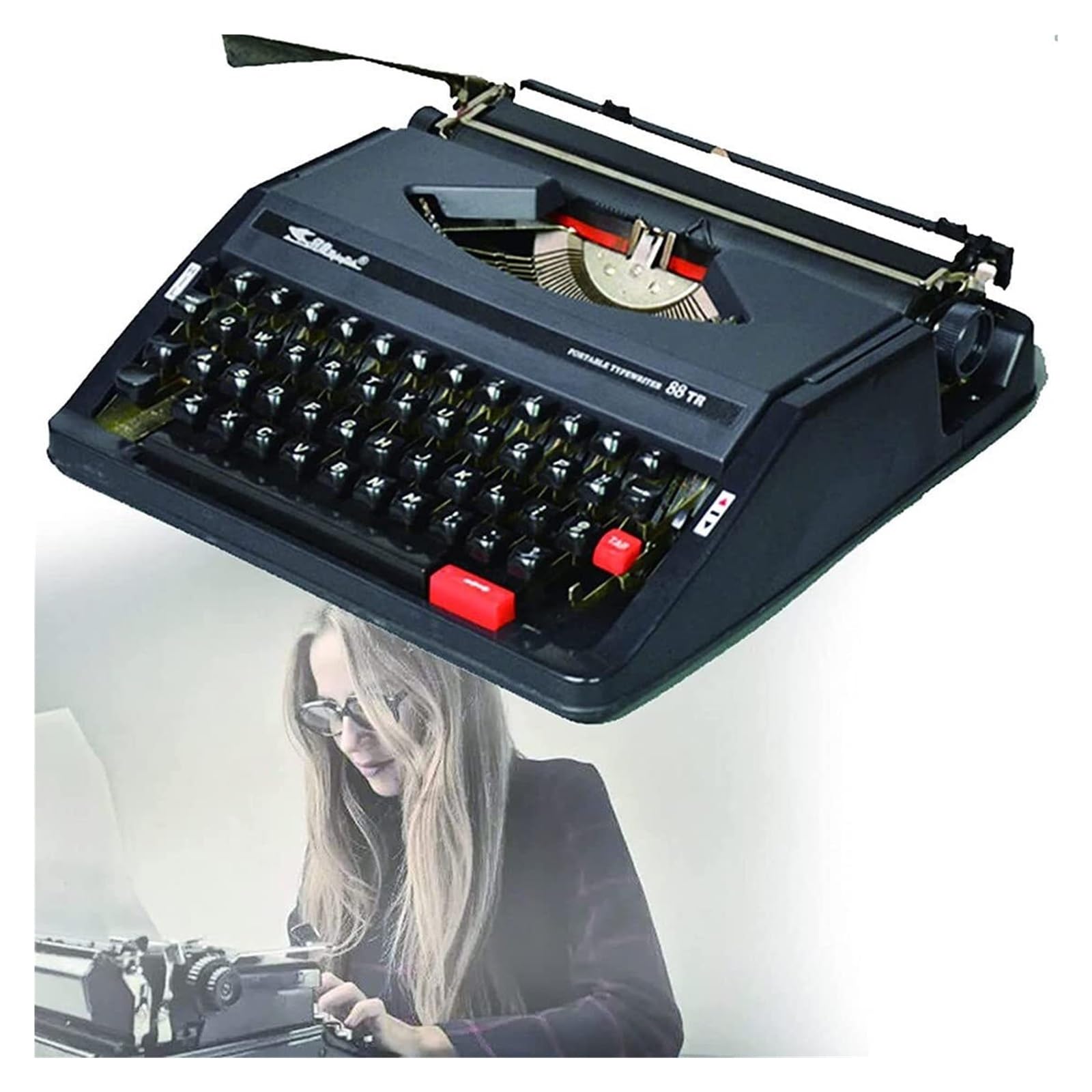 Retro-Vintage-Schreibmaschine, traditionelles tragbares kreatives Handbuch mit Etui, für Notizen oder Briefe oder kreatives Schreiben, altmodisch (schwarz)
