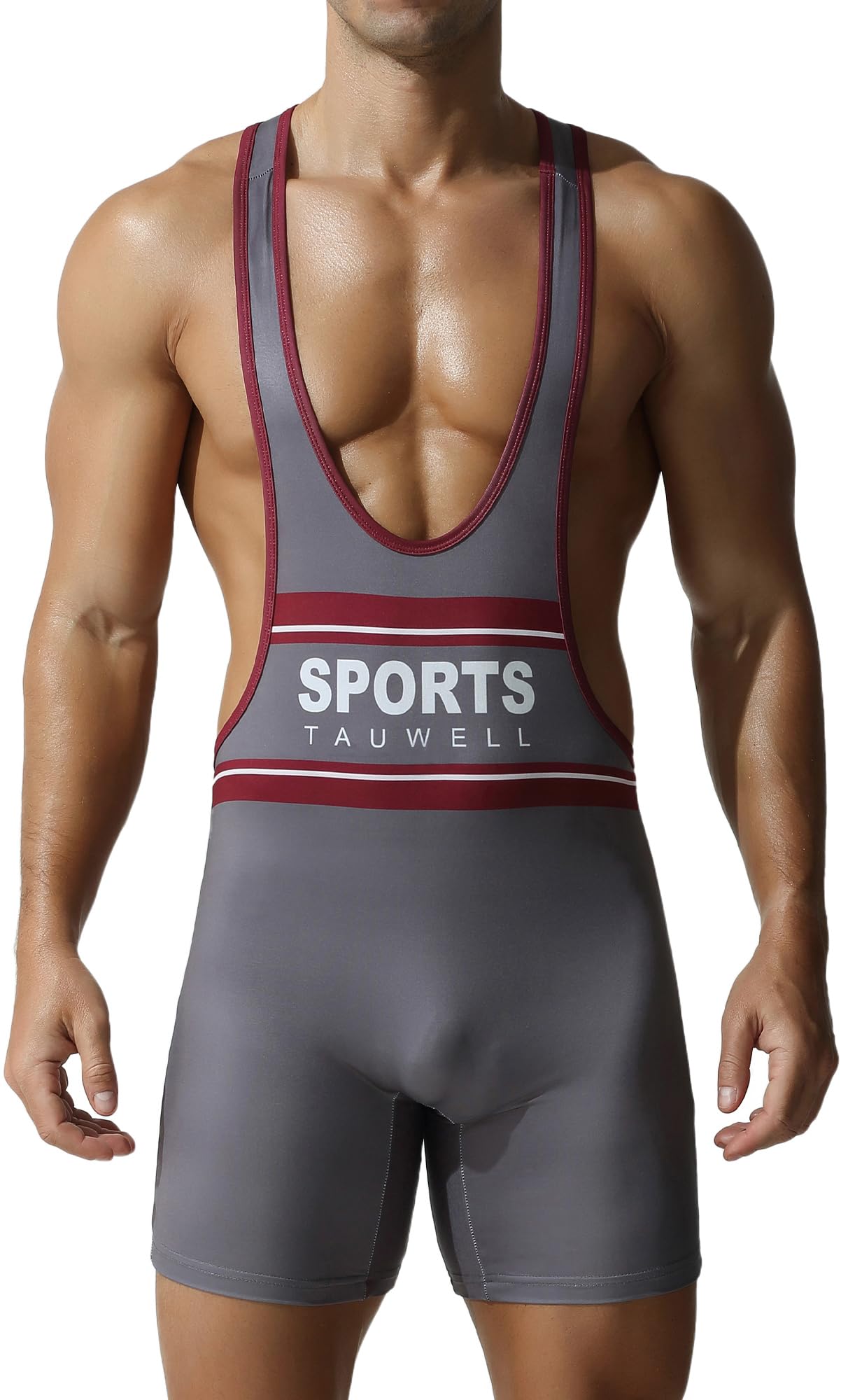 SEAUR Men's Competition Fit Wrestling Singlet Trunks with Gusseted High Density One-Piece for Grappling Tournaments BJJ Gi Training Grey L