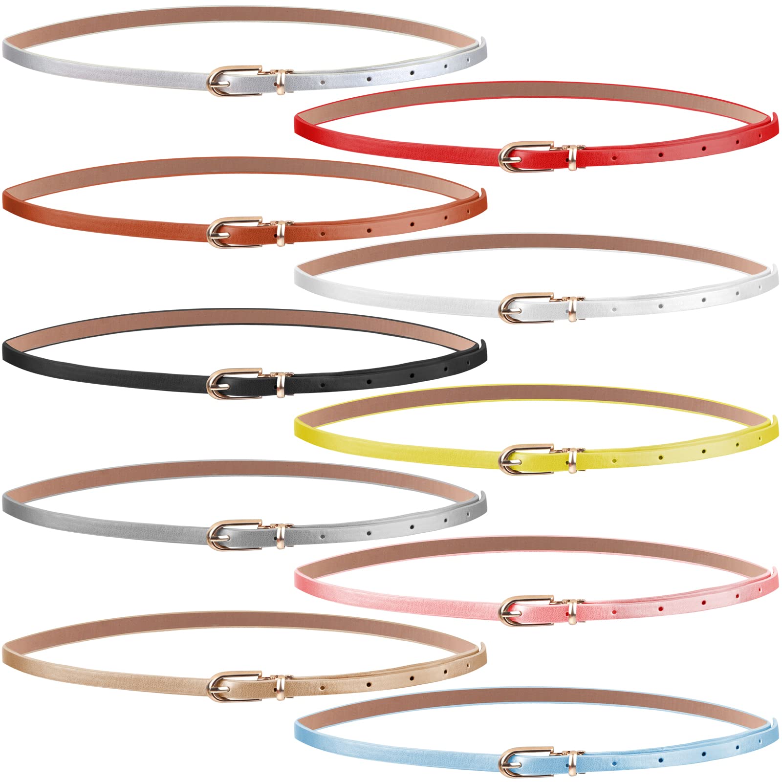 Set of 10 Womens Thin PU Leather Belts Adjustable Skinny 