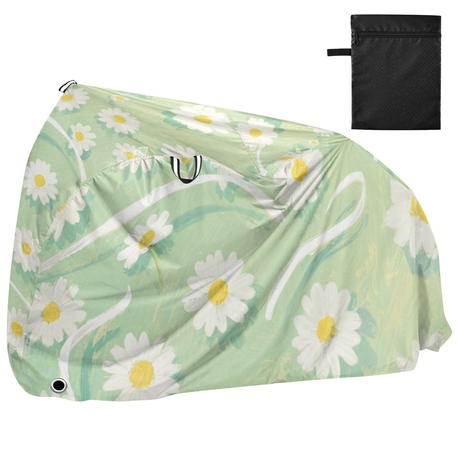 Housse de vélo imperméable avec trous de verrouillage - Résistante aux UV - Pour intérieur et extérieur - Convient à la plupart des motos - Blanc - Motif marguerites