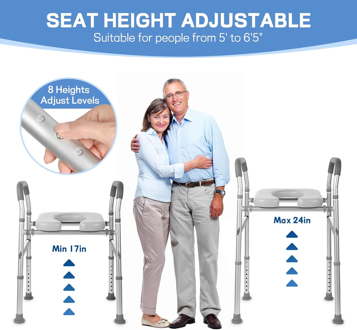 Raised Toilet Seat with Handles, Soft Padded Toilet Seat Risers for Seniors, Adjustable Width & Height Toilet Riser for Bariatric, Handicap, Heavy Duty Toilet Seat Riser, Fit Any Toilet