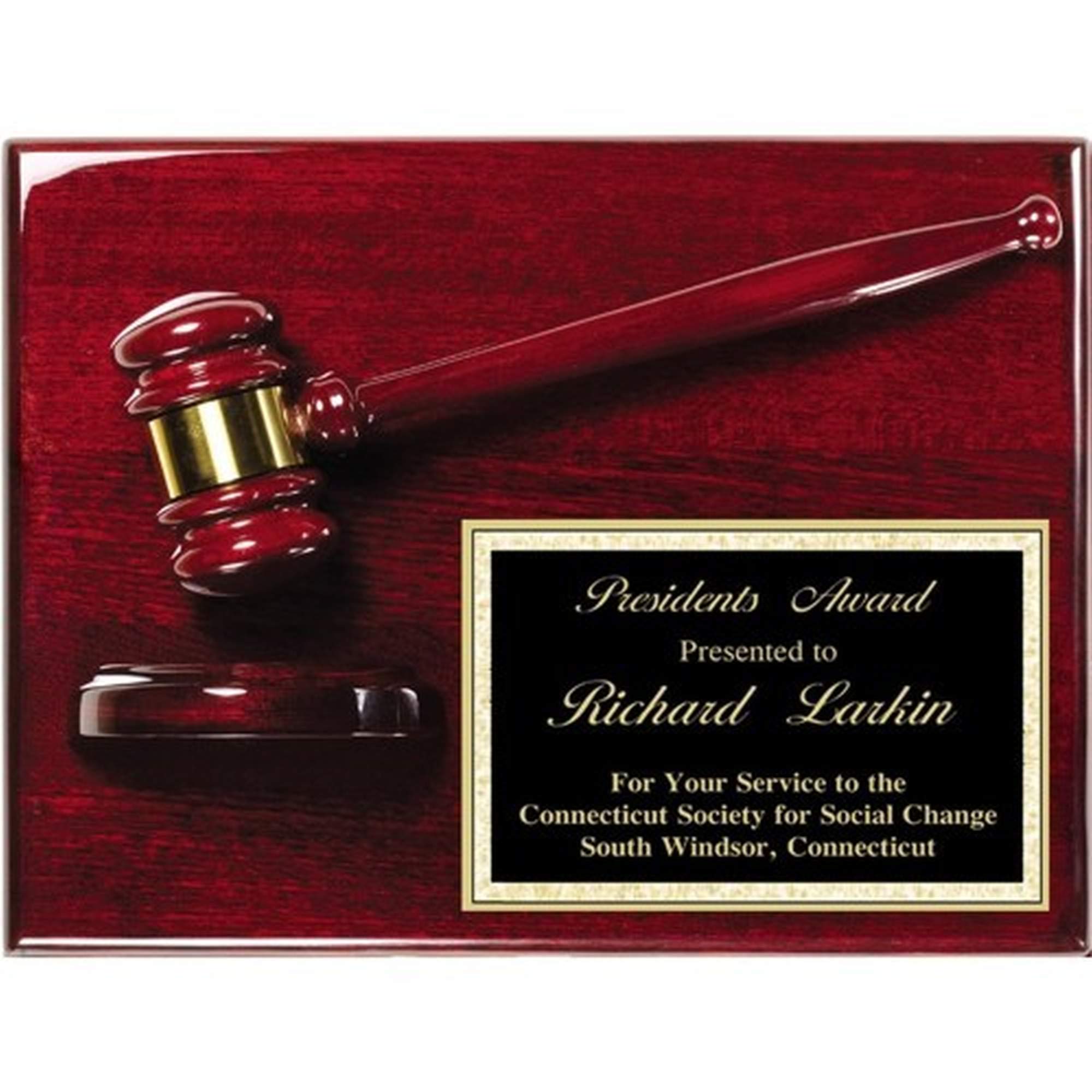 Gavel Plaque Award, 8X10, Rosewood Finish, Custom Engraved, Trophy, Achievement Award, Retirement Plaque, Graduation Award, Personalized Plaque, Retirement Gift, Employee Recognition, Wall Plaque