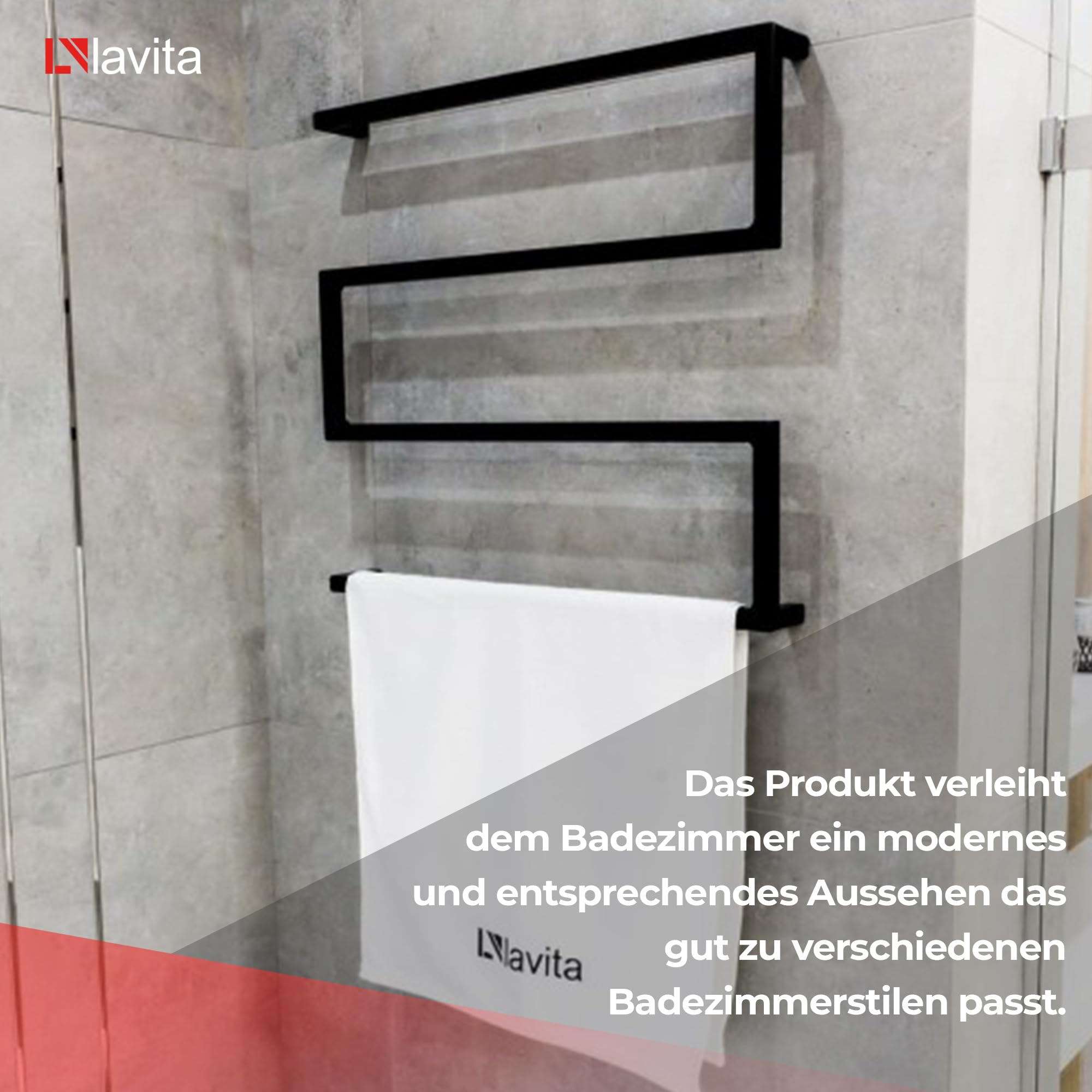 LAVITA TRYNIDAD 600 Toallero | Negro Mate | Diseño sencillo | Acero al carbono con recubrimiento en polvo | Ahorra espacio | Ideal para la decoración de baño pequeño | Muebles de baño | 600 x 70 x 560