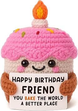Friendship Birthday Gifts for Best Friend, Handmade Crochet Cupcake, Funny Happy Bday Presents for Women Friend Sister Bestie, Cute Baker Gifts, Meaningful Friendship Party Decor