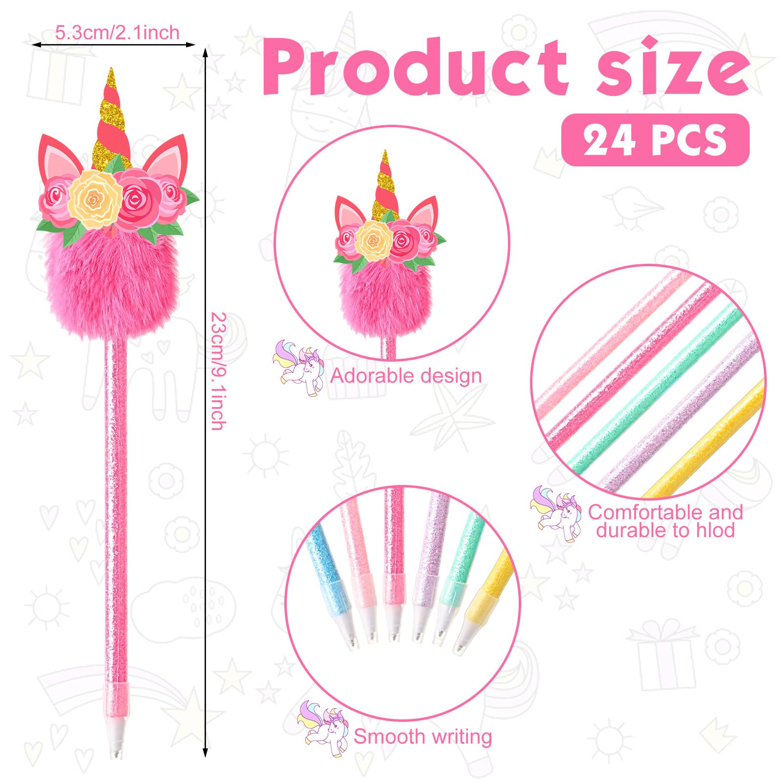 Yexiya 28 Pieces Rainbow Pens Fun Pens For Kids Fluffy Pen Novelty Pens Girls Boys For Party Favors School Office Birthday Carnival Party Favor Supply