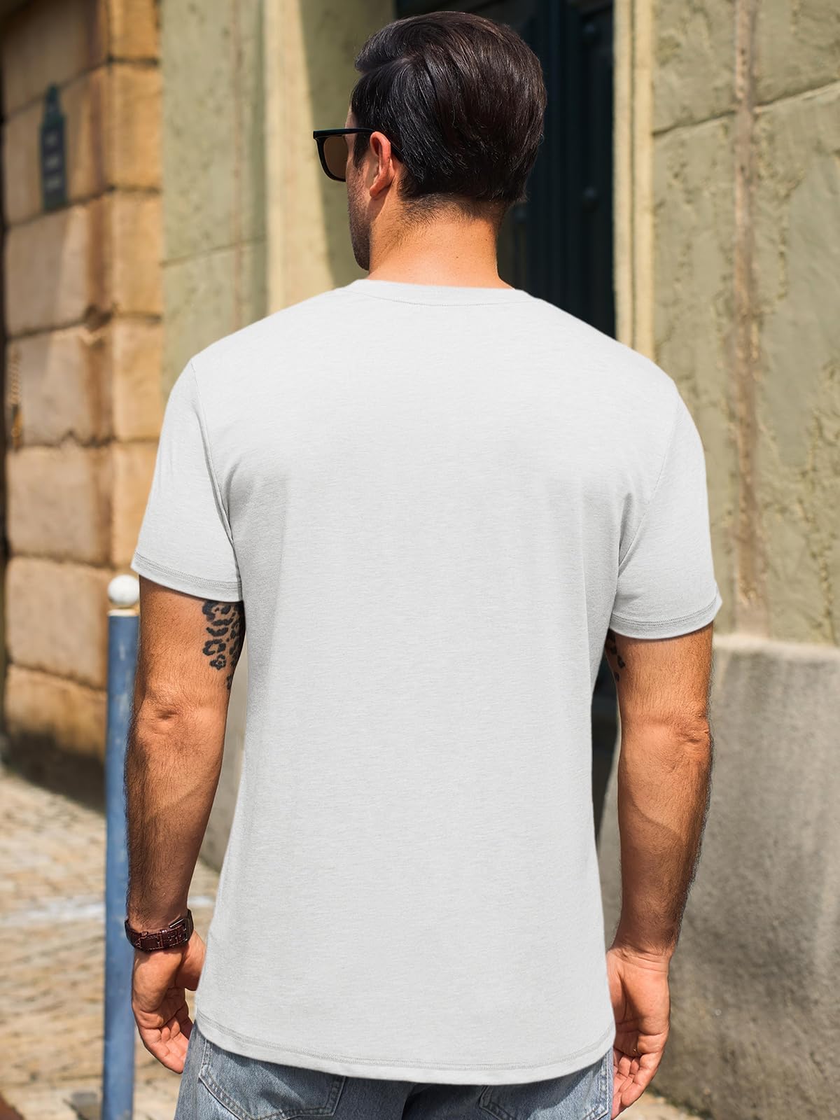 Runcati Męski T-shirt z krótkim rękawem, Henley, na lato, regularny krój, top, okrągły dekolt, jednokolorowa, basic, casualowa, z listwą guzikową
