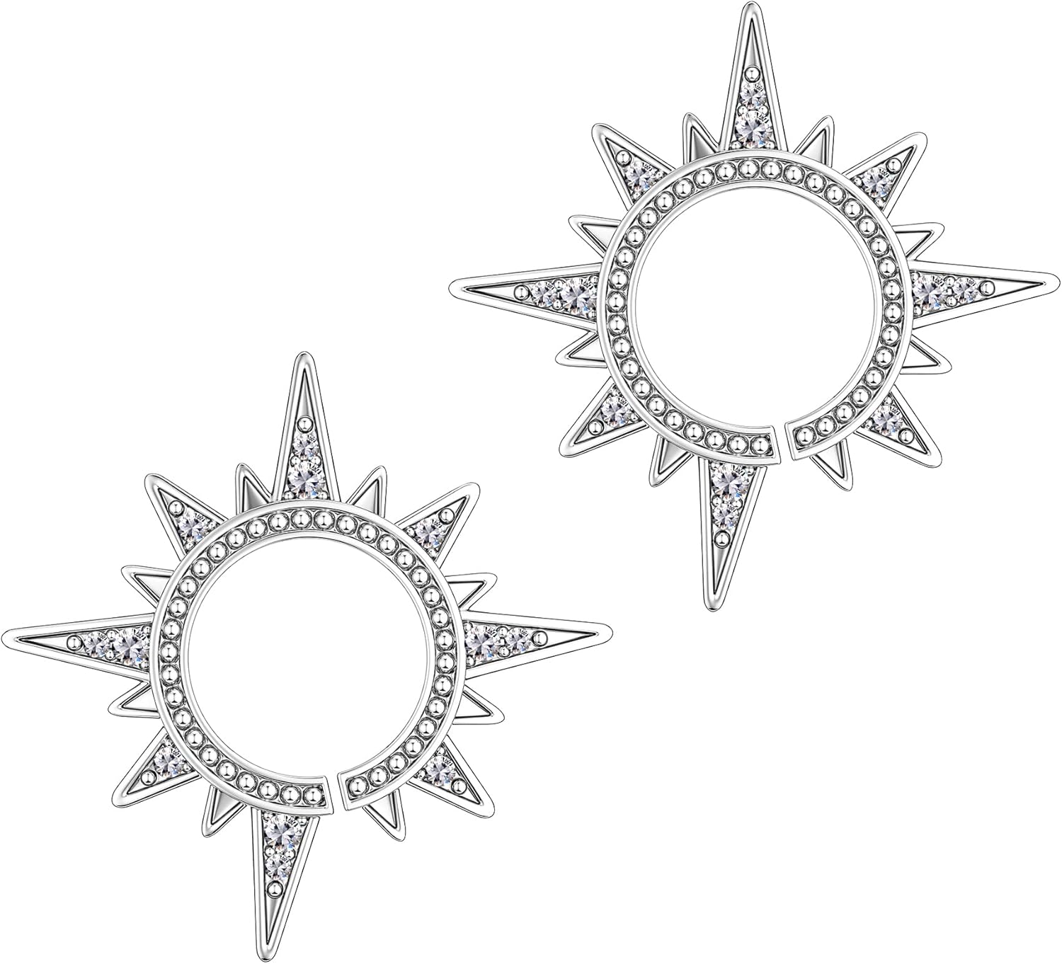 COCHARM 2PCS Sun Fake Nipple Rings Non Piercing Fake Nipple Piercing Ring Clear CZ Non Piercing Nipple Rings Fake Nipple Hoop