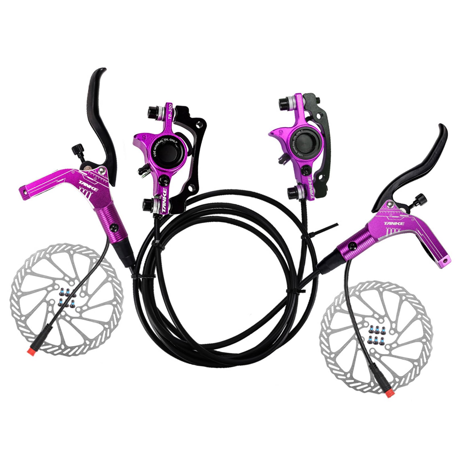 Juego de frenos hidráulicos para bicicleta eléctrica, aleación de aluminio de alta resistencia, rotores de 160mm, pinza de freno de disco delantero y trasero, palanca, patinete (Púrpura)