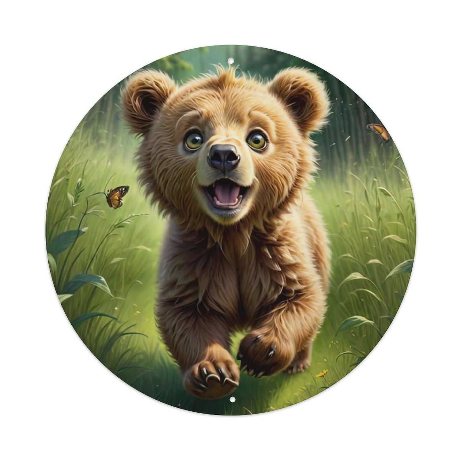 Wildlife Artwork Happy Bear Vintage Metal Tin Sign Plaque Wall Decor for Cafe, Club Bar, Office, Garden Metal Poster 8x8Inch