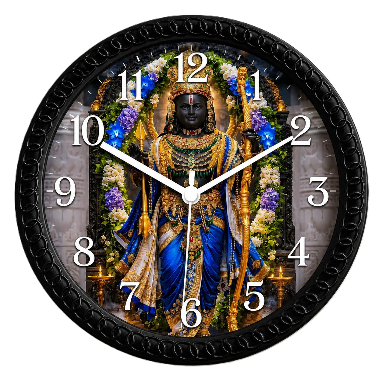 Lord Rama Wall Clock 10 Inch Silent Non-Ticking Quartz Clock | HD Printed Shri Ram Decorative Wall Clock for Home Temple, Living Room, Office & Pooja Room | Premium Black Frame Analog Clock_BRAMJI_12-image-6