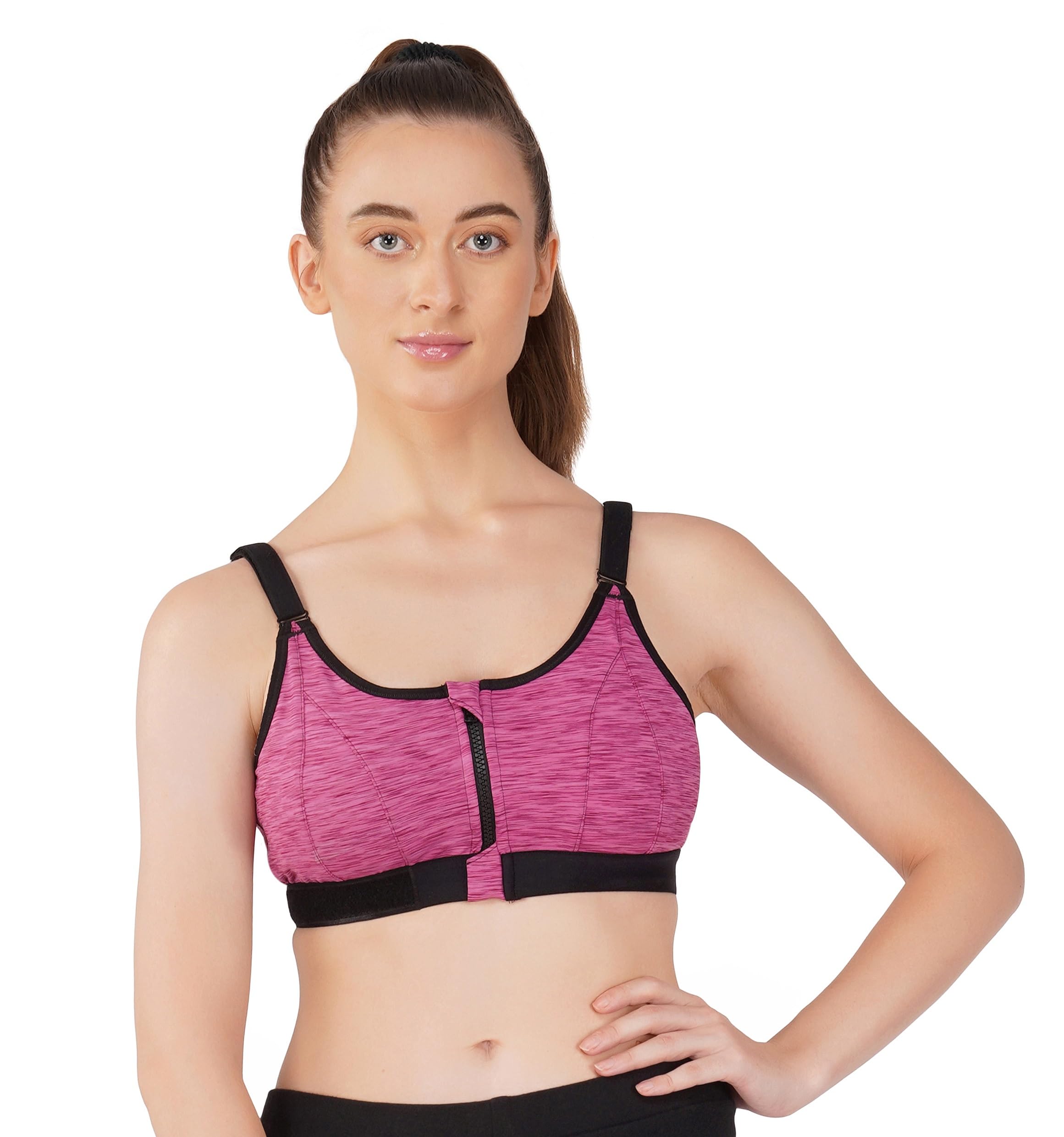 ingrid Women's Polyester Lycra Blend Non Padded Wire Free Sports Bra Full Coverage with Zip Closure and Adjustable Velcro Straps-picture-47