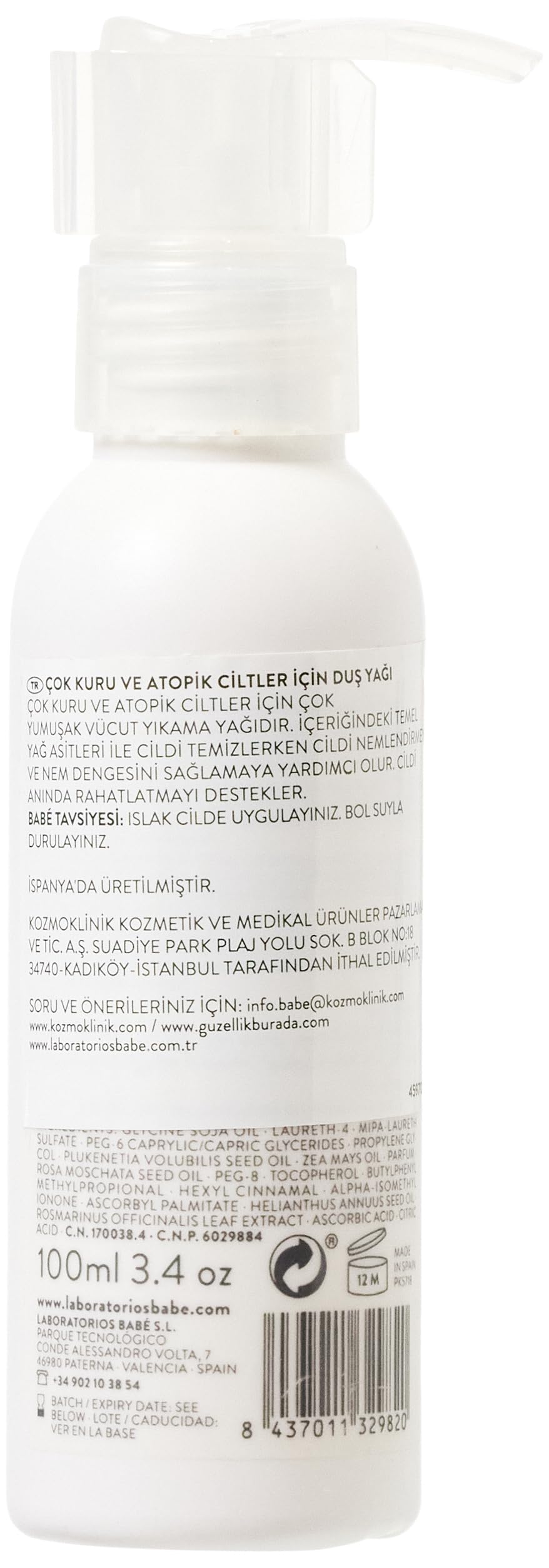 Babé Laboratories Çok Kuru ve Atopik Ciltler İçin Duş Yağı (100 ml)