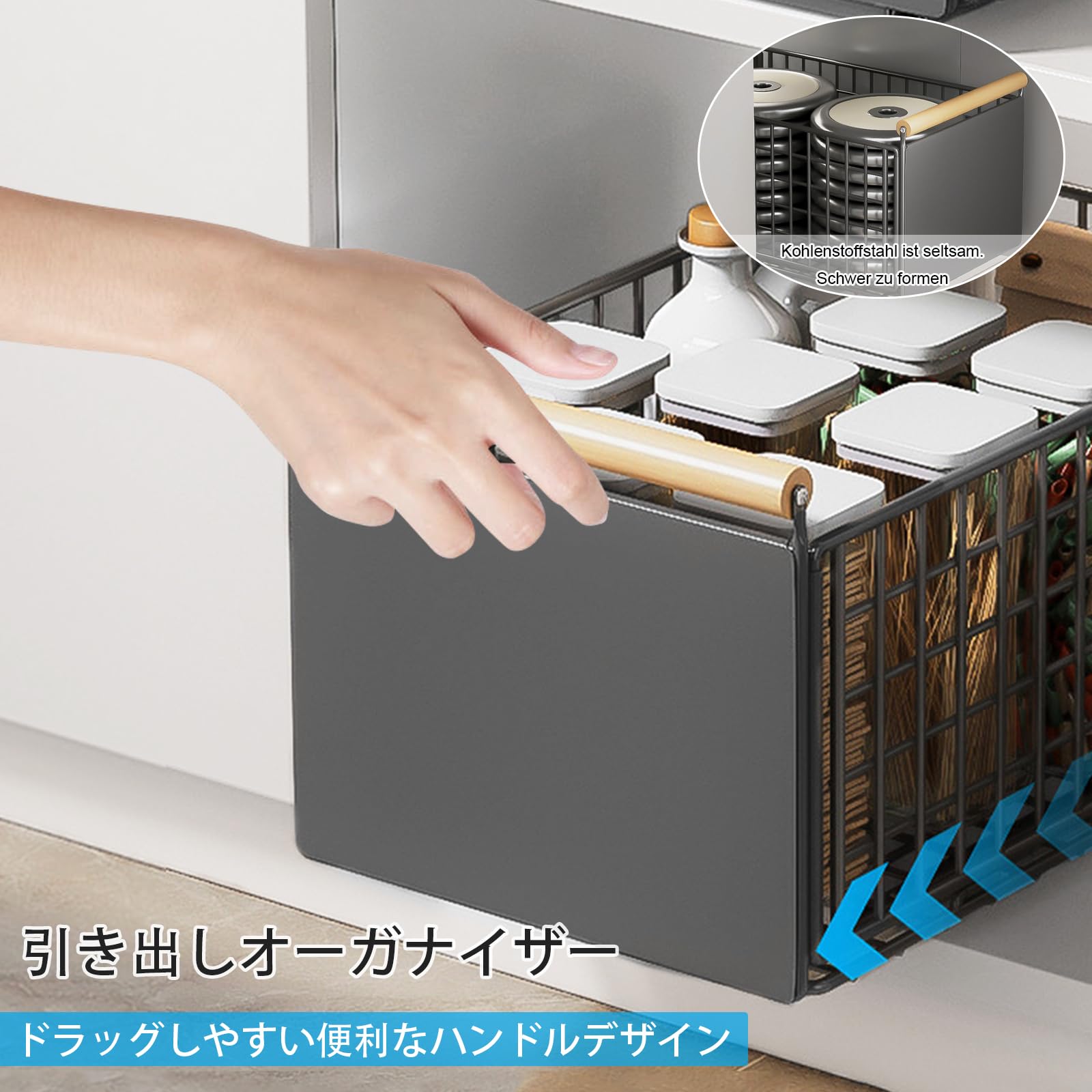 2 paquetes de organizadores plegables para armario con mango de madera, organizador de armario plegable para la cocina, estantes de despensa, cajones de almacenamiento, estante de armario de