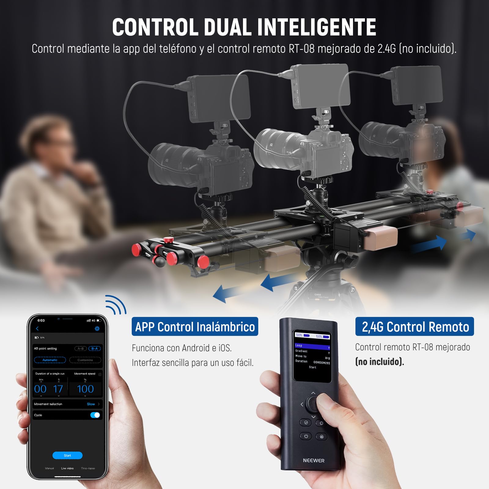 NEEWER Deslizador de cámara motorizado de 80 cm, Deslizador de riel de Fibra de Carbono DSLR con Control de aplicación, batería F750 de 4400 mAh para fotografía de lapso de Tiempo, soporta Modo de
