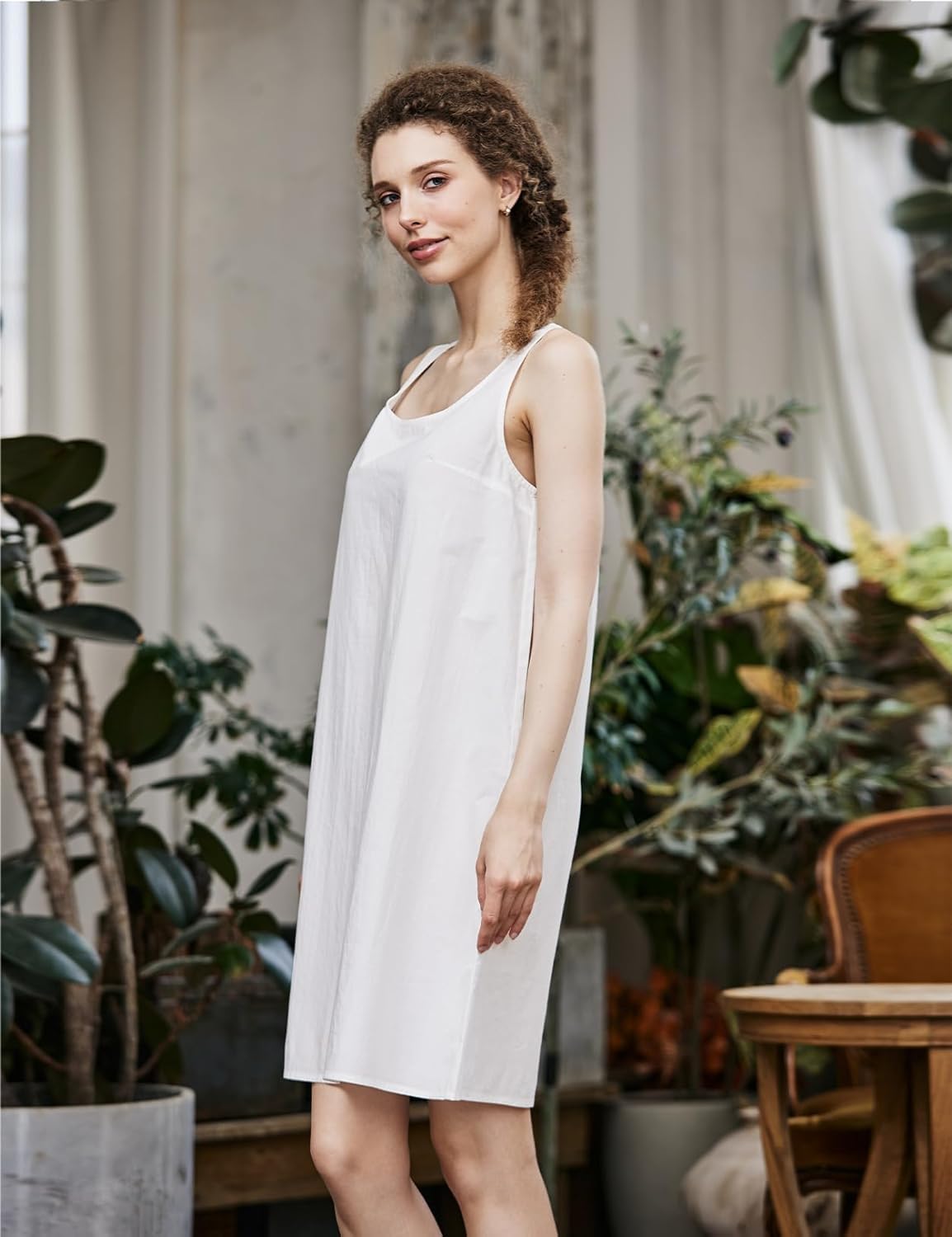 100% Washed Cotton Long Slip Dress Wide Strap Full Slip for Under Dresses Comfy Sleep Dress - Image 3