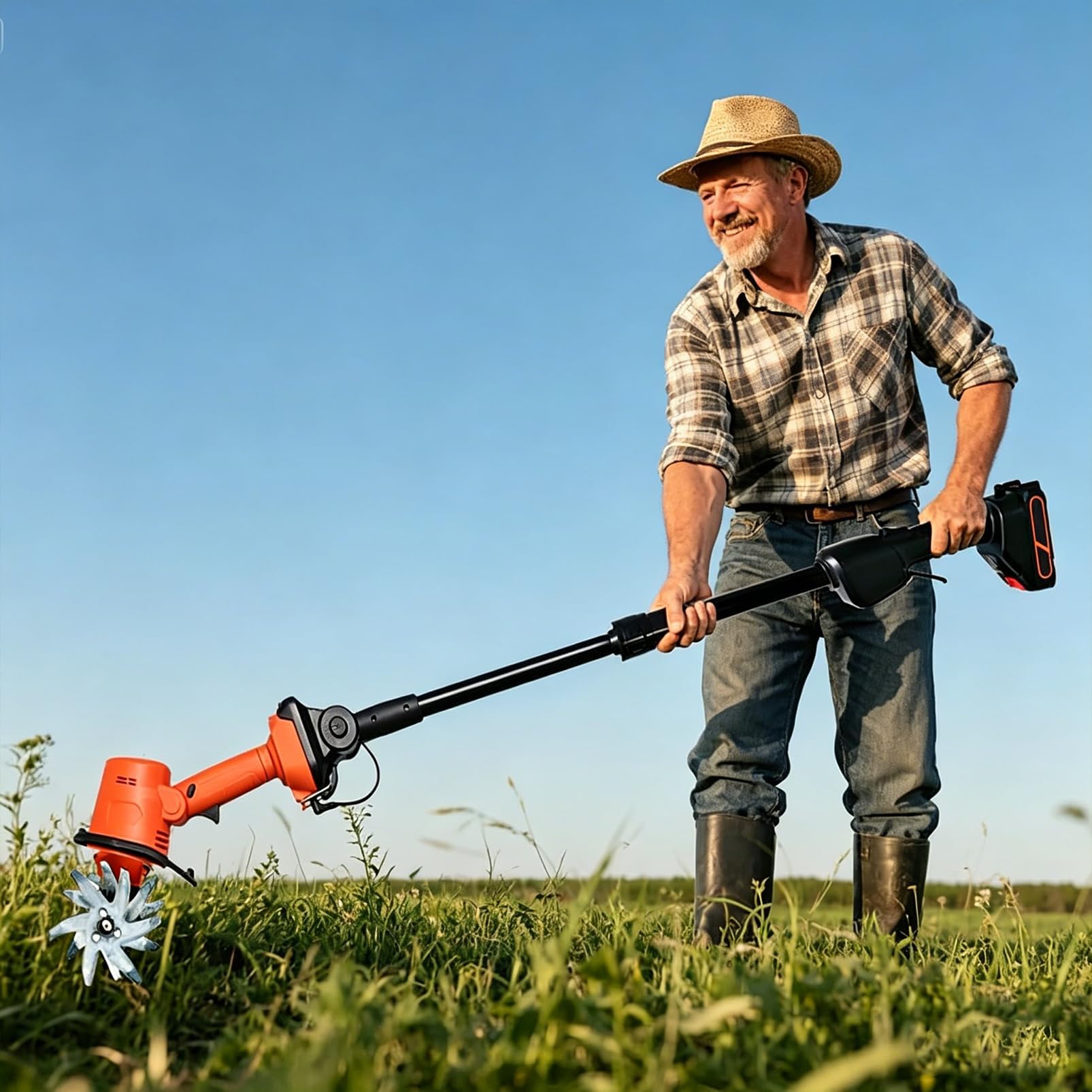 21V Cordless Mini Tiller, 4-Tine Garden Coltivatore | 235 giri/min, larghezza di 10 cm, doppia batteria da 1,5 Ah e design portatile pieghevole da 1,2 kg