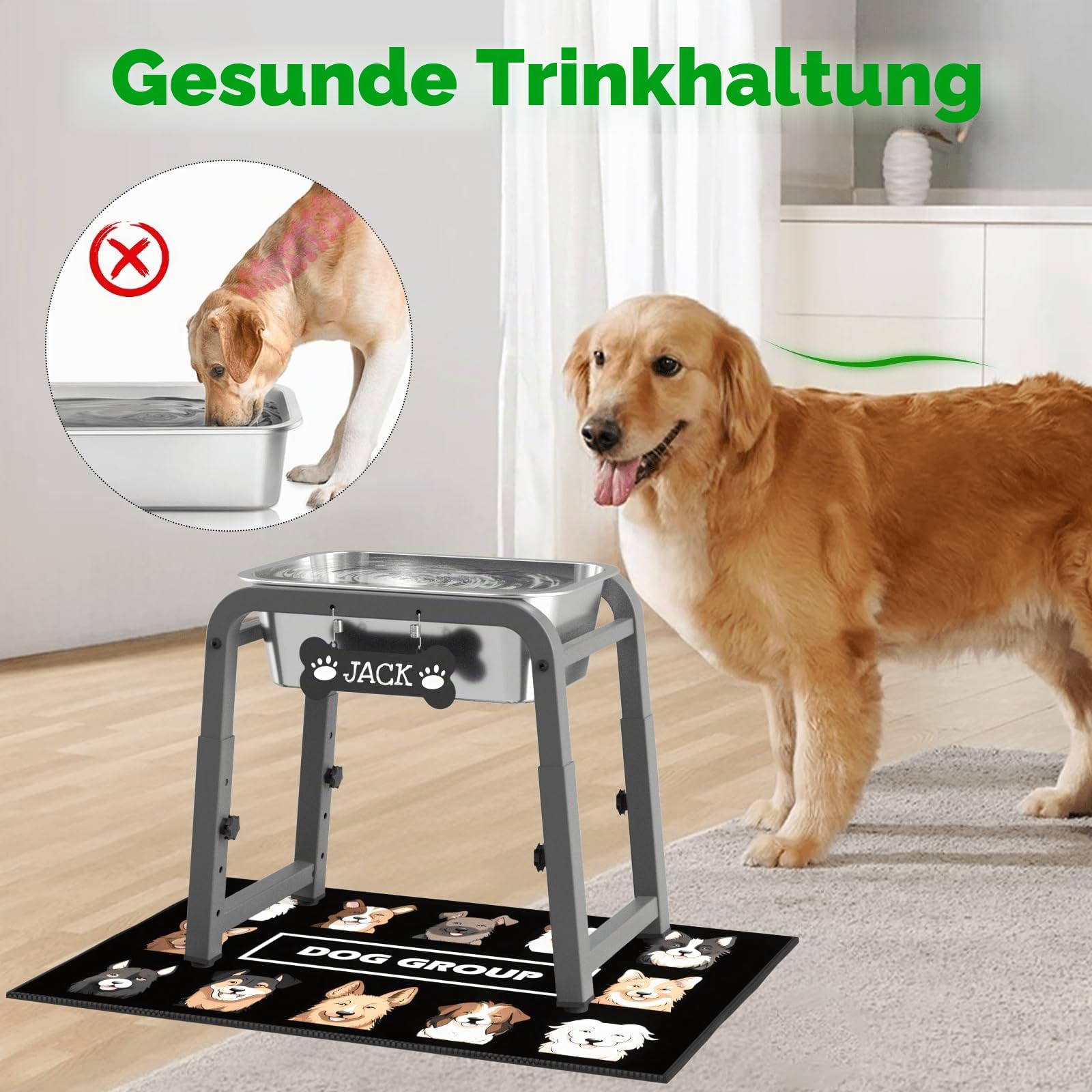 7,6-Liter erhöhter Hundenapf, ADENGL höhenverstellbar (26 - 39 cm), erhöhter Edelstahlnapf mit auslaufsicherer Matte und stabilem Metallständer, kippsicher, leicht zu reinigen, für den Innen- und