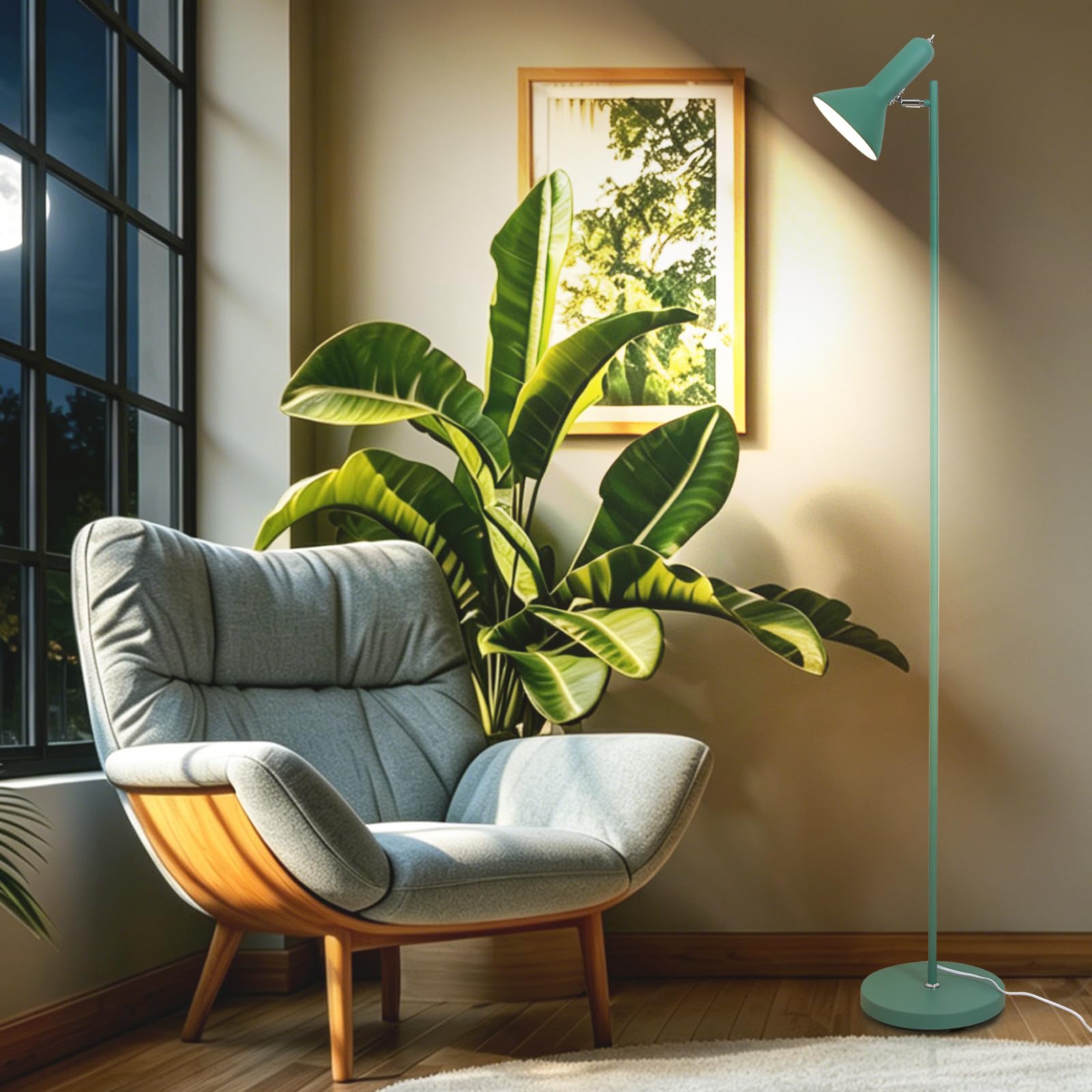 Lampada E27 per piante da interni, lampada da terra con supporto, 1 luce max. 60 W (senza lampadina), lampada da terra in metallo, angolo regolabile con interruttore, per divano, soggiorno, ufficio