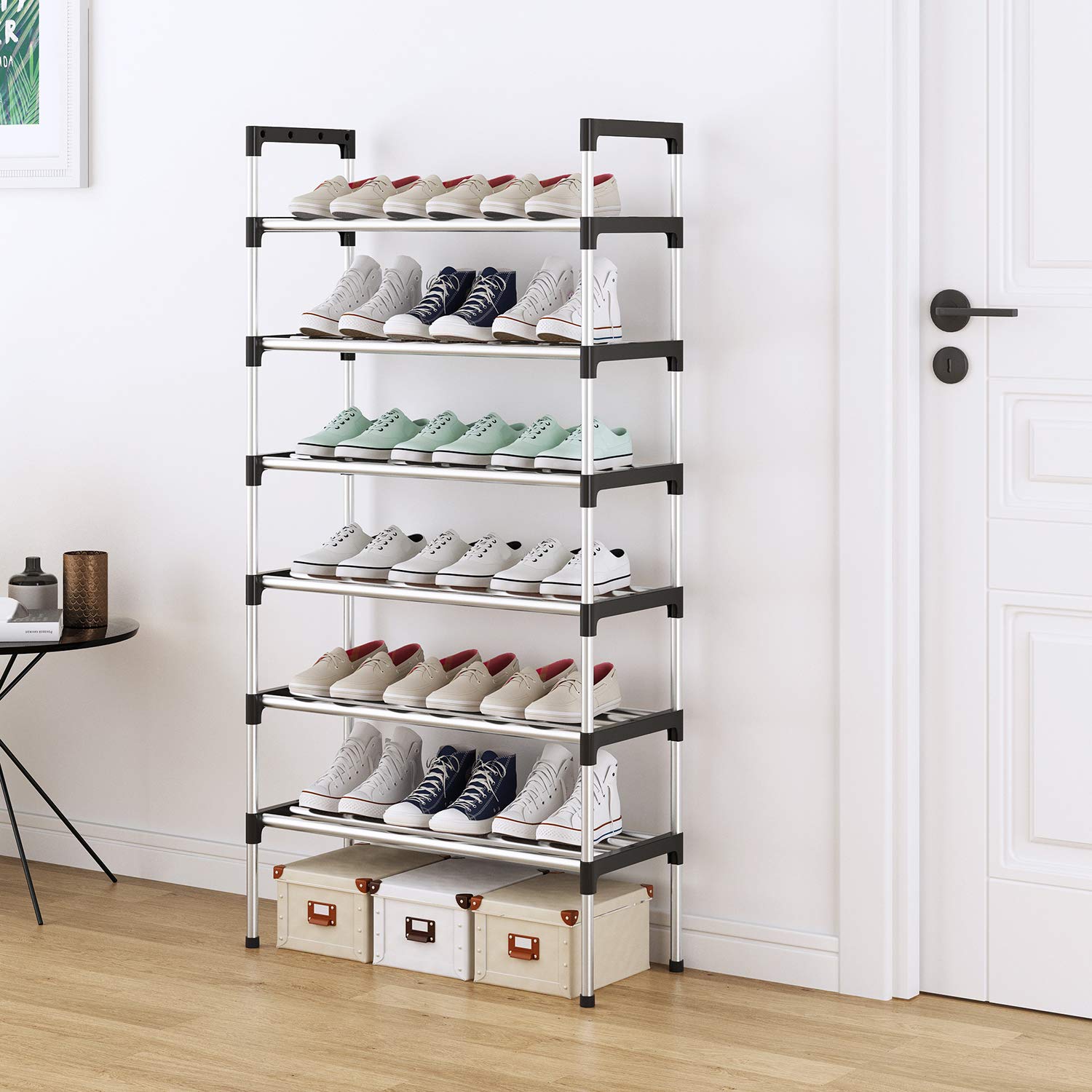 S-504 Scarpiera a 6 Ripiani, Scaffale Portascarpe, Organizzatore per Scarpe per 12-18 Paia di Scarpe, 30 x 56 x 110 cm, 16mm Addensare Extra Pipa, Corridoio, Camera da Letto (Argento)