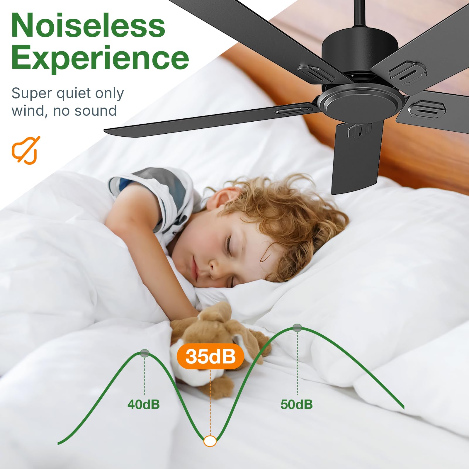 Obabala - Ventilador de techo para exteriores de 52 pulgadas, sin luz, moderno ventilador de techo negro sin luz con control remoto y aplicación, motor CC reversible silencioso, 6 velocidades, para