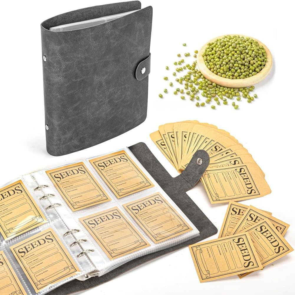 Organizador Almacenamiento Semillas, Carpeta Semillas con 50 Bolsillos y Sobres Semillas Sellables, Caja Almacenamiento Organizadora Semillas Jardín, Paquete Semillas