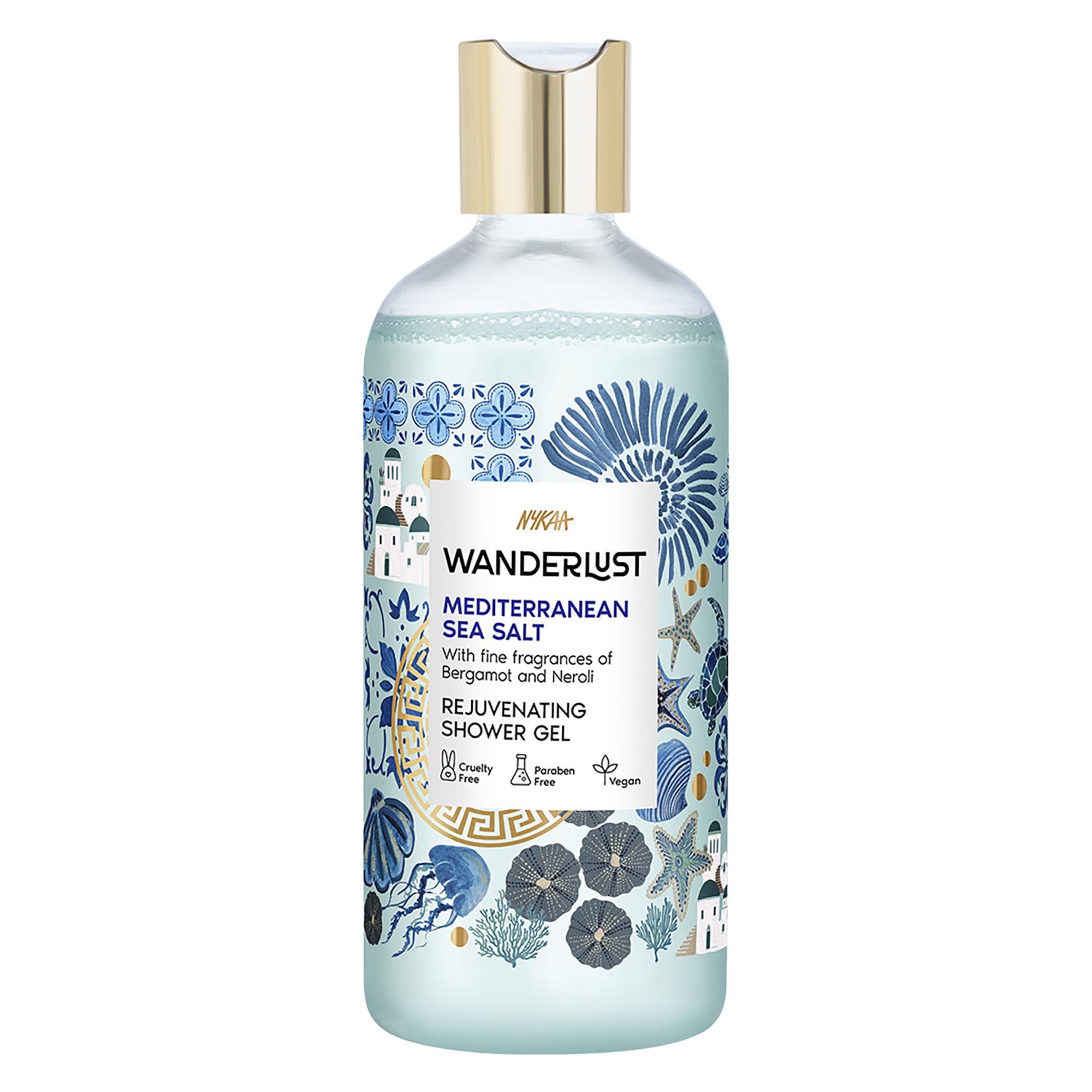 Wanderlust Mediterranean Sea Salt Shower Gel, 300 ml| Nourishes & Rejuvenates | Gentle Cleanser| Refreshing bodywash | Enriched With hydrating Glycerine | Paraben-Free, Vegan | Suitable for All Skin Types