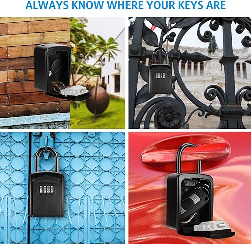 Miniatura 10 de AMIR Caja de seguridad para llaves montada en la pared, resistente a la intemperie, combinación de 4 dígitos, caja de bloqueo de almacenamiento de