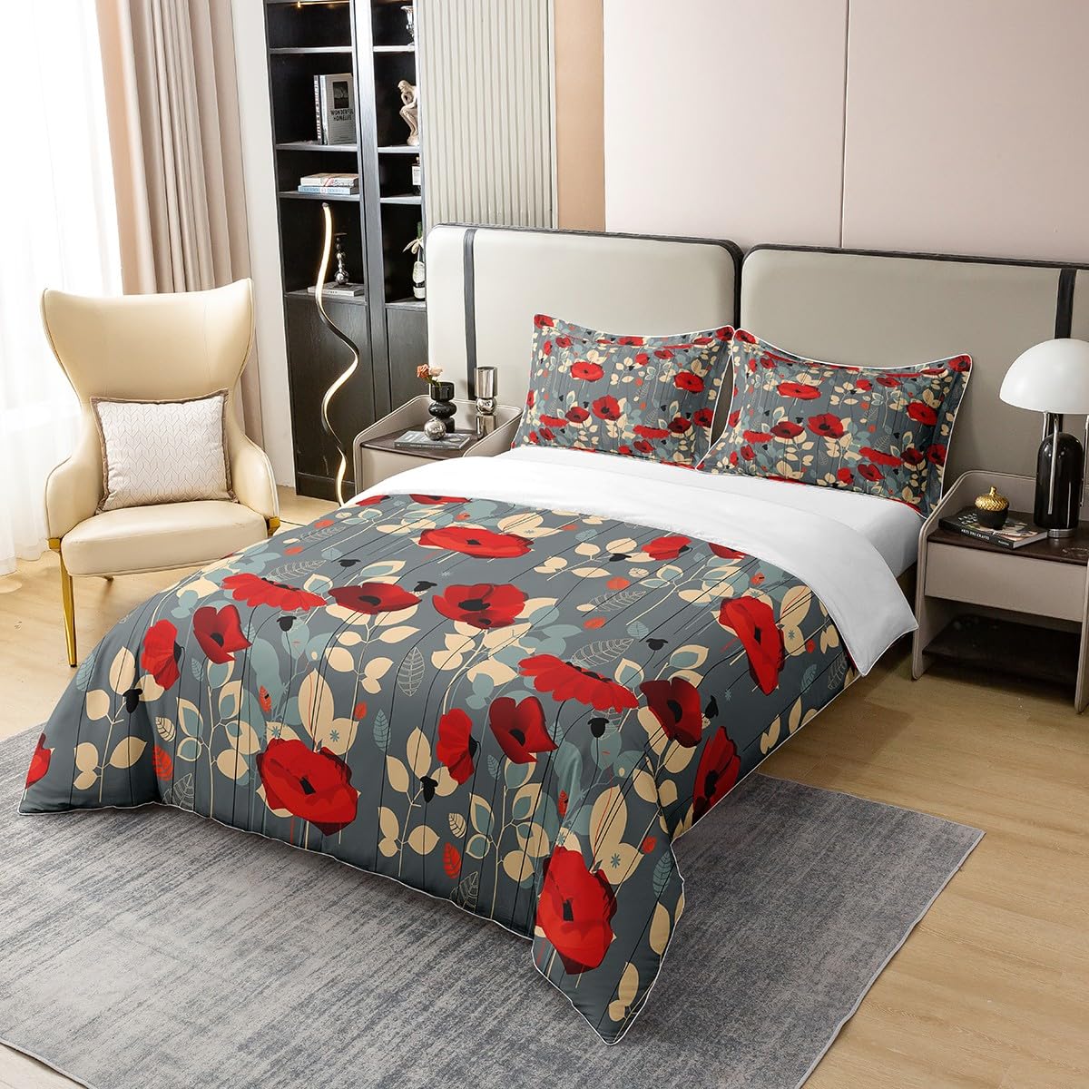 Parure de lit en coton motif coquelicot évadez-vous dans un jardin de douceur