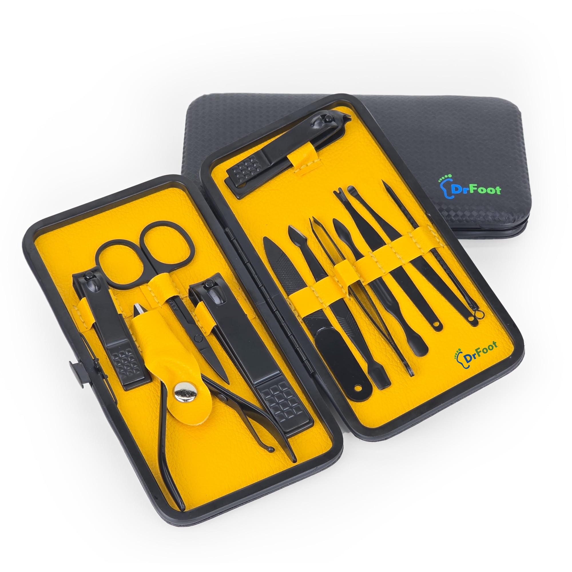 Manicure & Pedicure Kit for Women & Men | Nail Cutter set | Manicure Kit | Grooming Kit for men | Pedicure Set | Manicure Kit for Women | Nail clippers | Black Leather Travel Case | 12 in 1