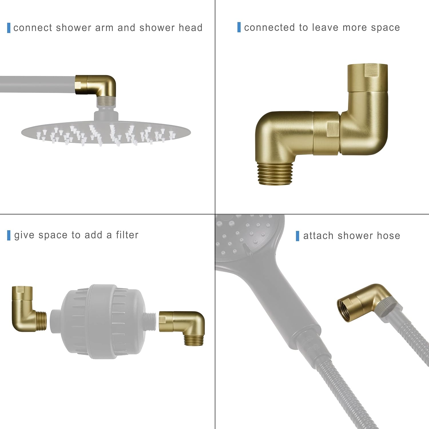 Solid Brass Shower Elbow Adapter for Shower Head, 90 degree Shower Arm