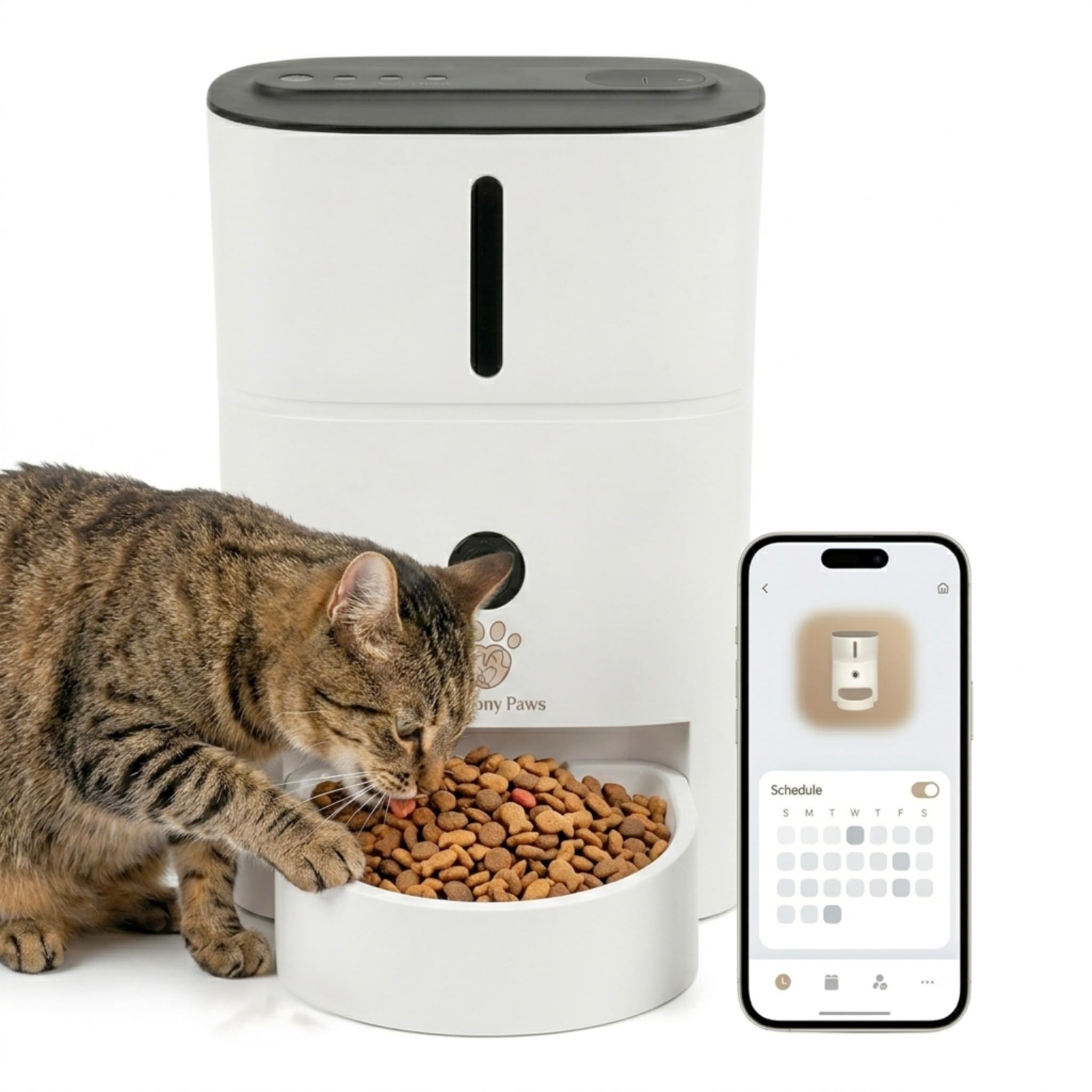 HarmonyPaws Distributeur de Croquette prenium Automatique connecté Smartlife WiFi avec caméra Haute définition à détecteur de Mouvement et Micro intégré