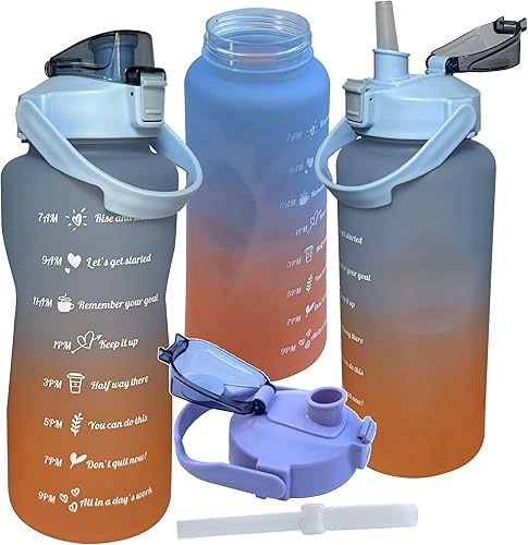 EcoQuality Botella de agua motivacional grande reutilizable con pajilla, marcador de tiempo para deportes, fitness, gimnasio, jarra de agua sin BPA