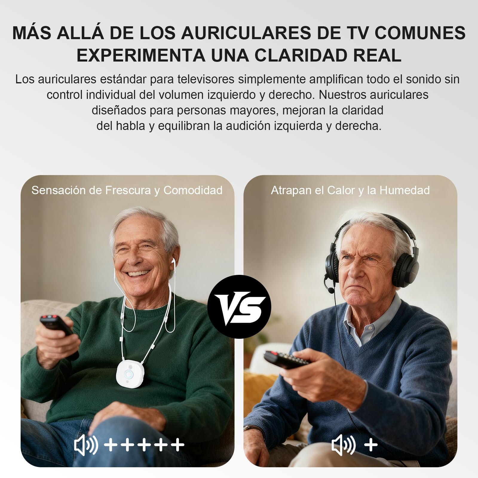 PROW Auriculares Inalámbricos para TV para Personas Mayores, TV Semi-Inalámbrico con Ajuste de Volumen Izq/Der Independiente, Botones Grandes, Ligero para la Mayoría de Televisores