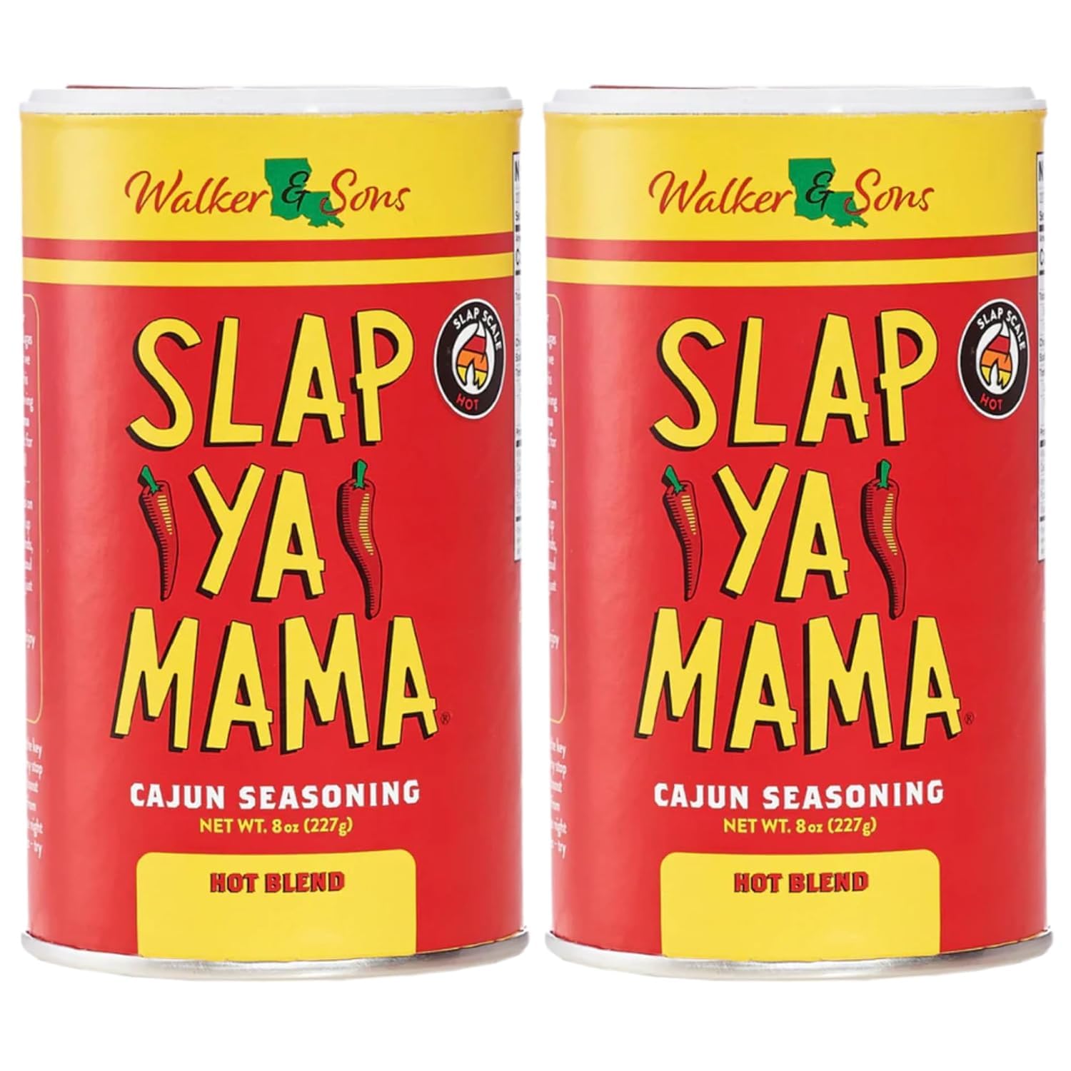 Slap Ya Mama Hot Blend Cajun Seasoning - 8 oz Can, Pack of 2, All Natural, No MSG, Kosher, Gluten-Free - Authentic Louisiana Flavor