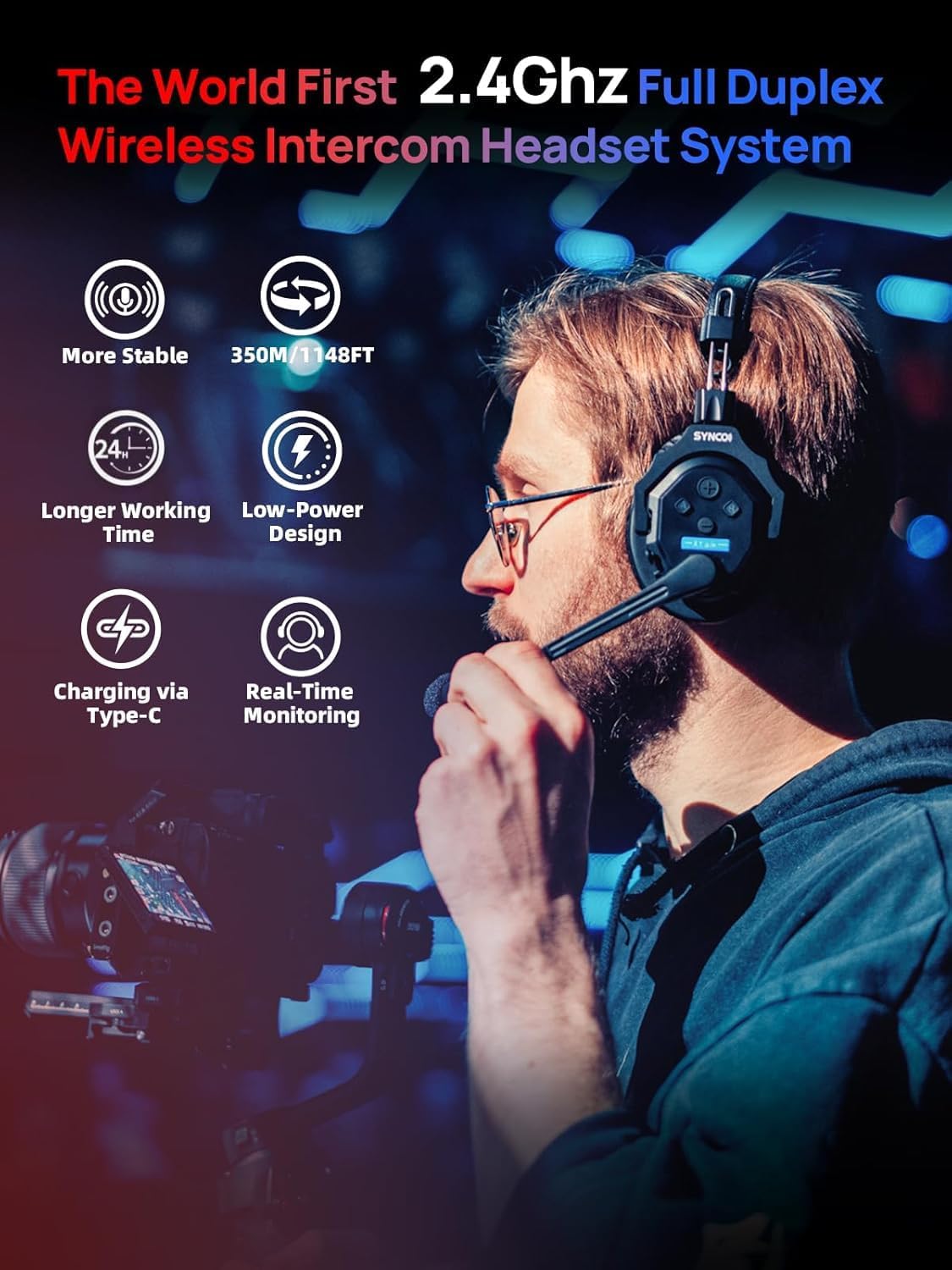 SYNCO XTALK X2 Wireless Headset Intercom System, 2 Person Full Duplex Communication Headsets 350M with Noise Reduction for Movie Shoot Live Show Stage Performance