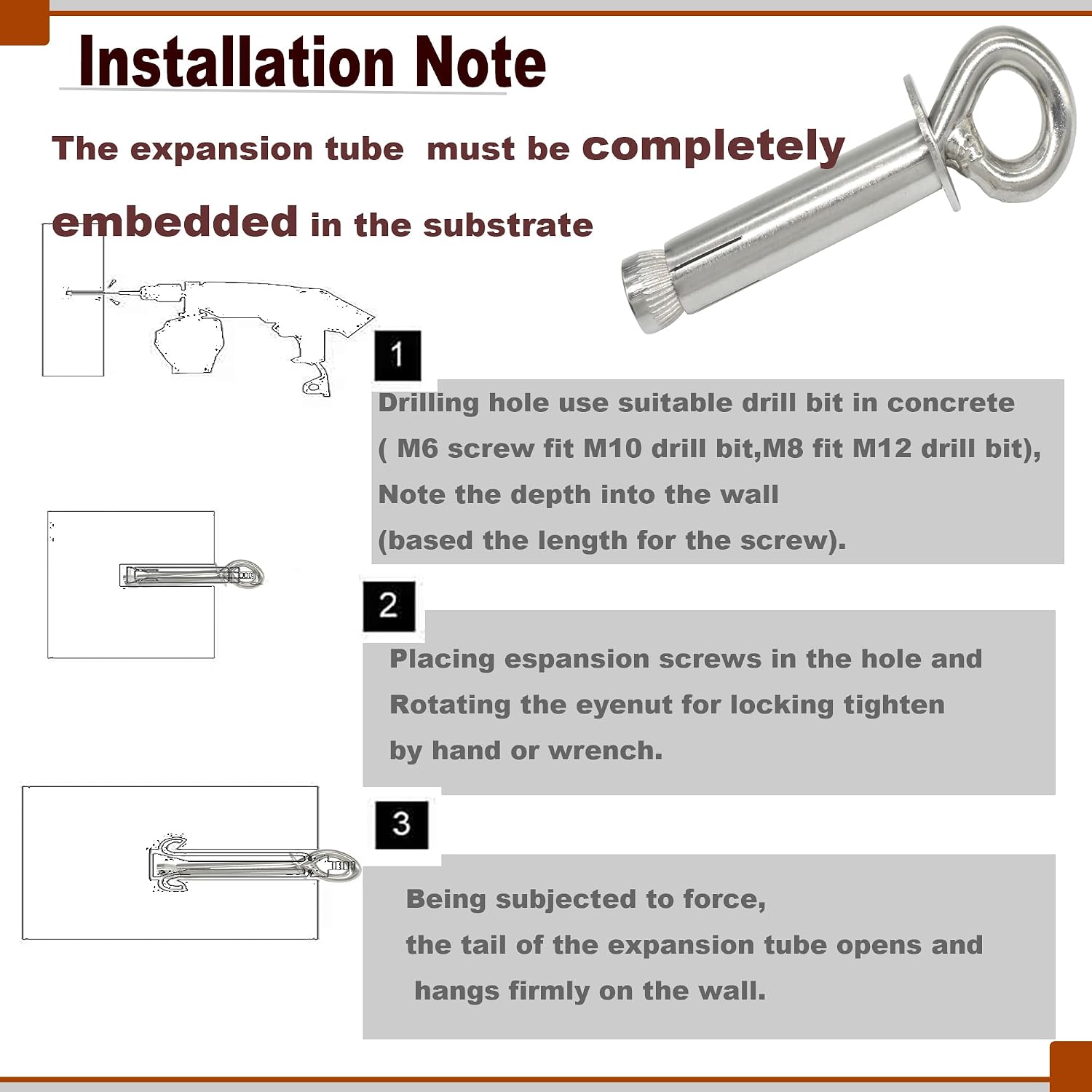 M10 Stainless Expansion Eyebolt 4"(100mm) Long Threaded Screw Ring Lifting Shoulder Hook with Nut Washer Locking as Anchor Point for Cement Block Wall 330LB~550LB,6 Pcs M10X100mm