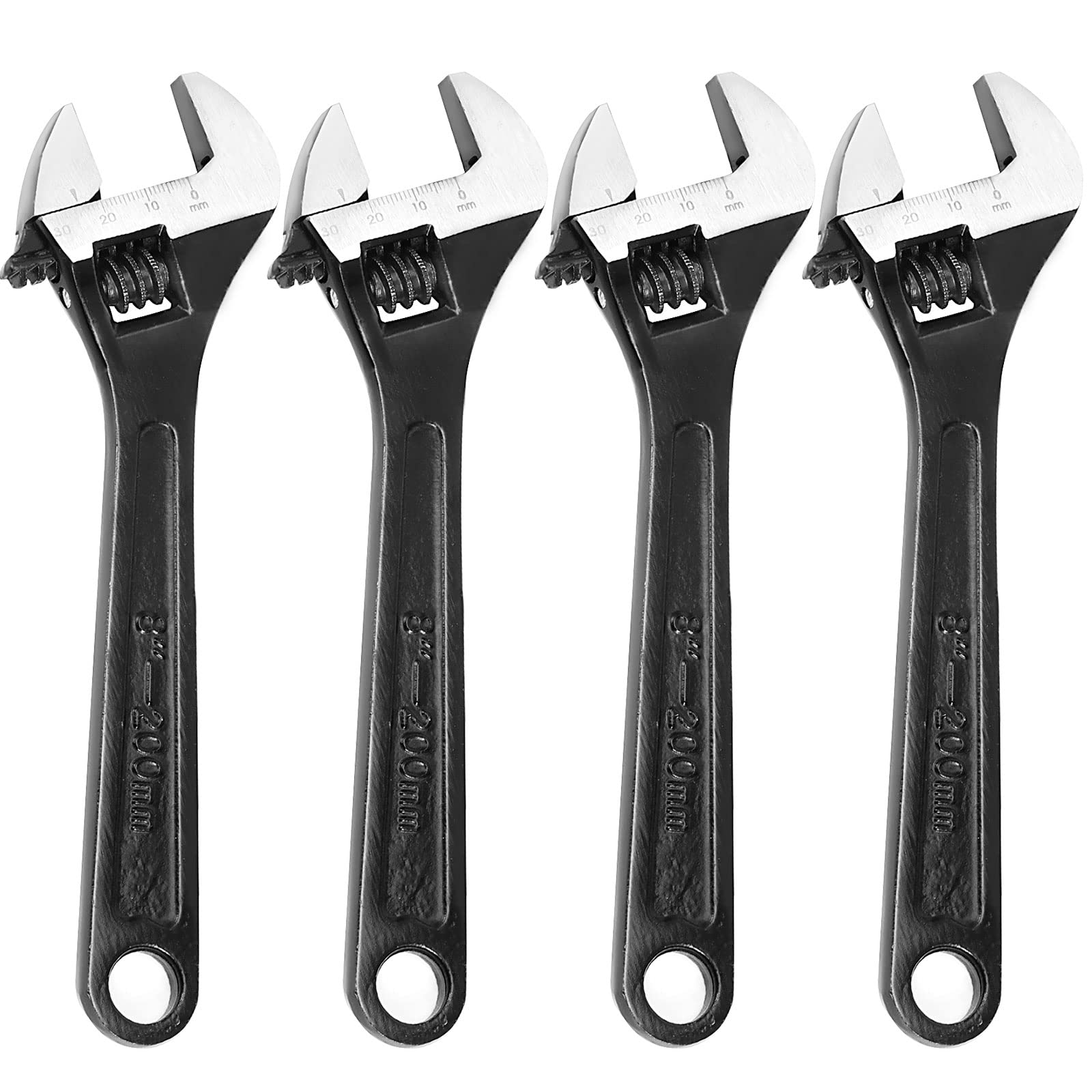 JOIKIT Confezione da 4 chiavi regolabili da 20 cm, con apertura a ganascia larga, finitura in ossido nero per smontaggio di tubi, automotive, e dadi per tubi