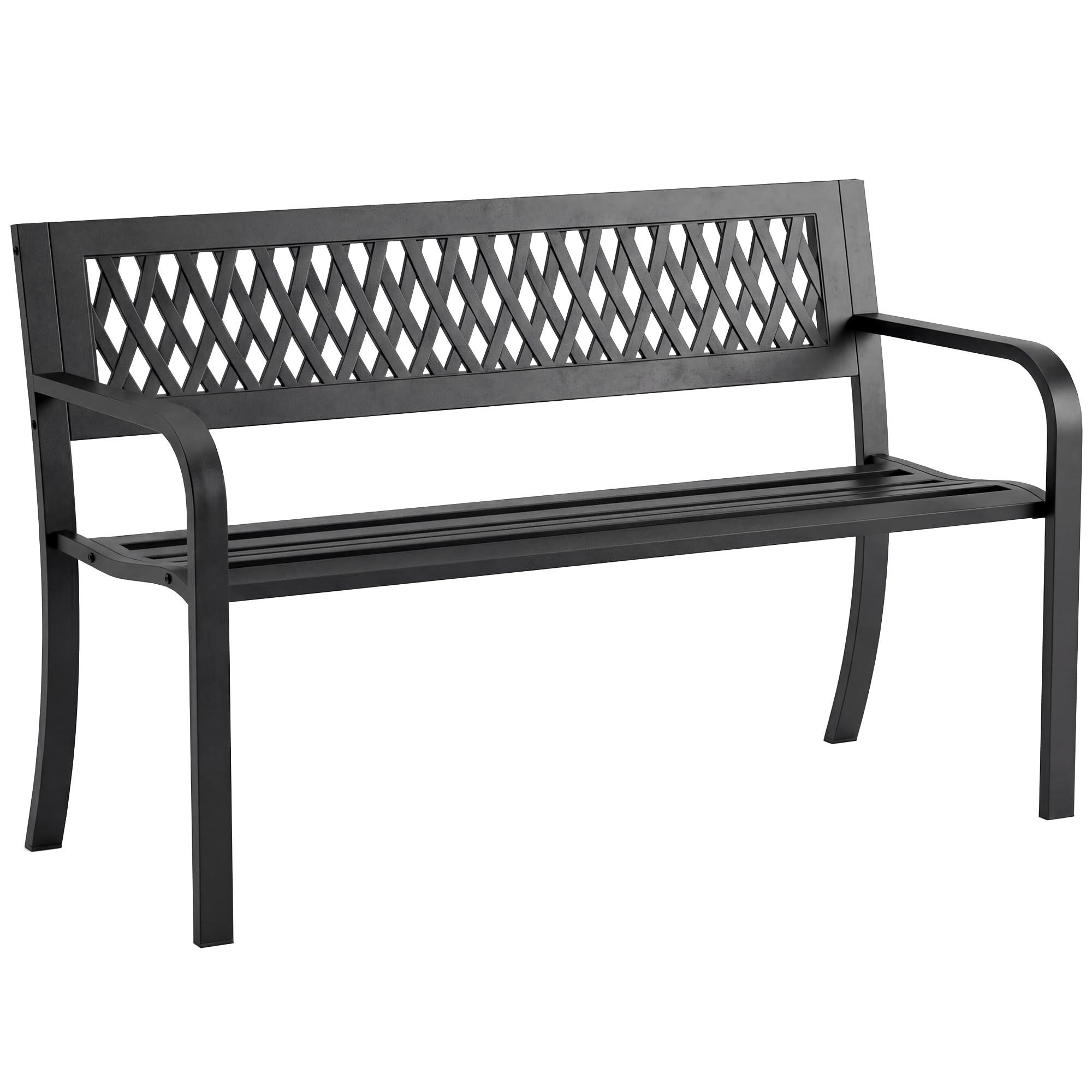Outsunny Banco de Jardín Exterior de 2 Plazas, Banco Exterior con Asiento Listonado, Reposabrazos y Marco de Acero, para Patio, Terraza, 119x50x75 cm, Negro
