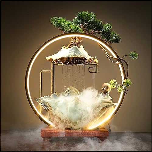 Fuente de mesa Zen de mesa con luz LED y bomba Zen Meditation fuente de cerámica Fengshui decoración interior de escritorio fuente de escritorio