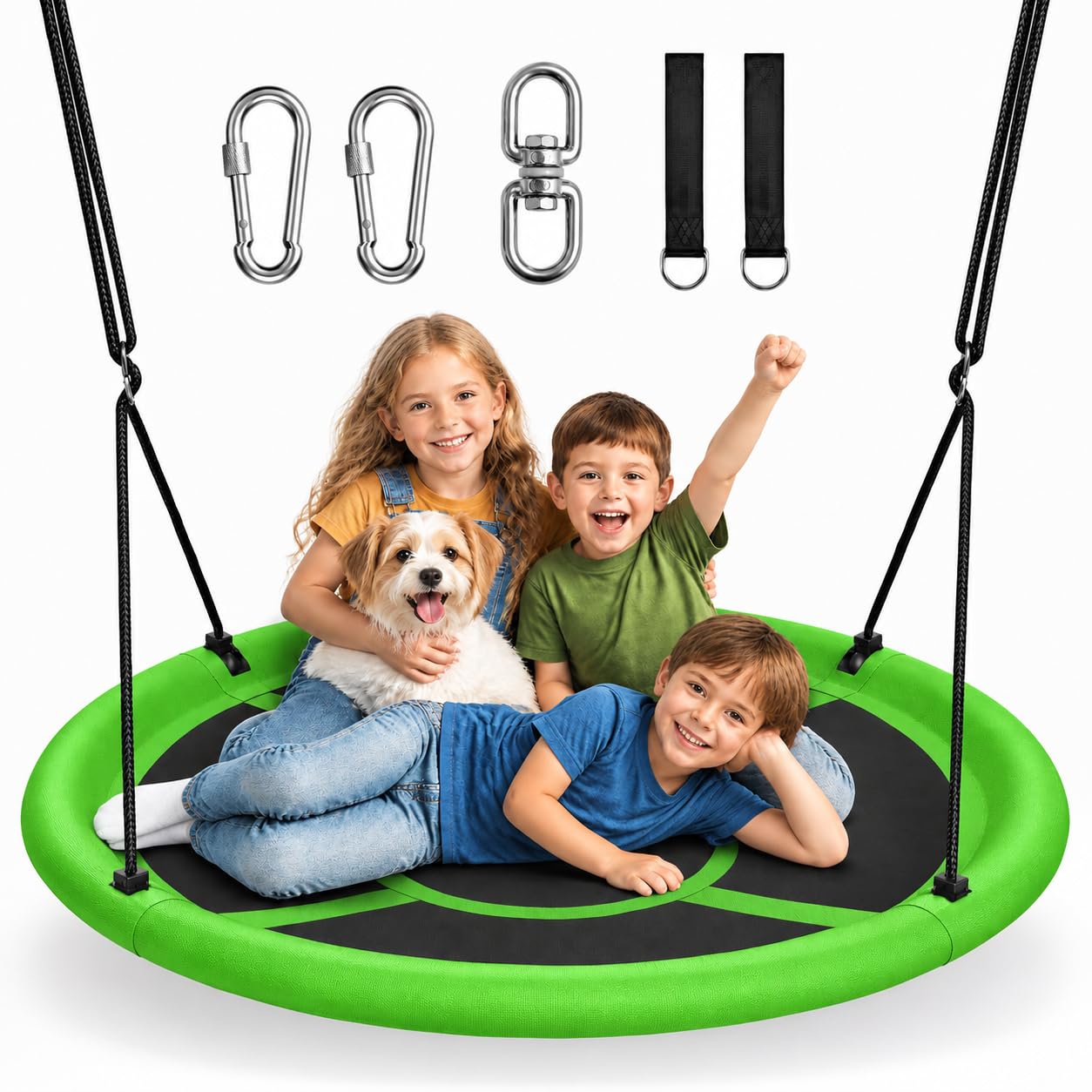 Everyfun 43 Inch Saucer Tree Swing for Kids Adults 700lbs Capacity Green