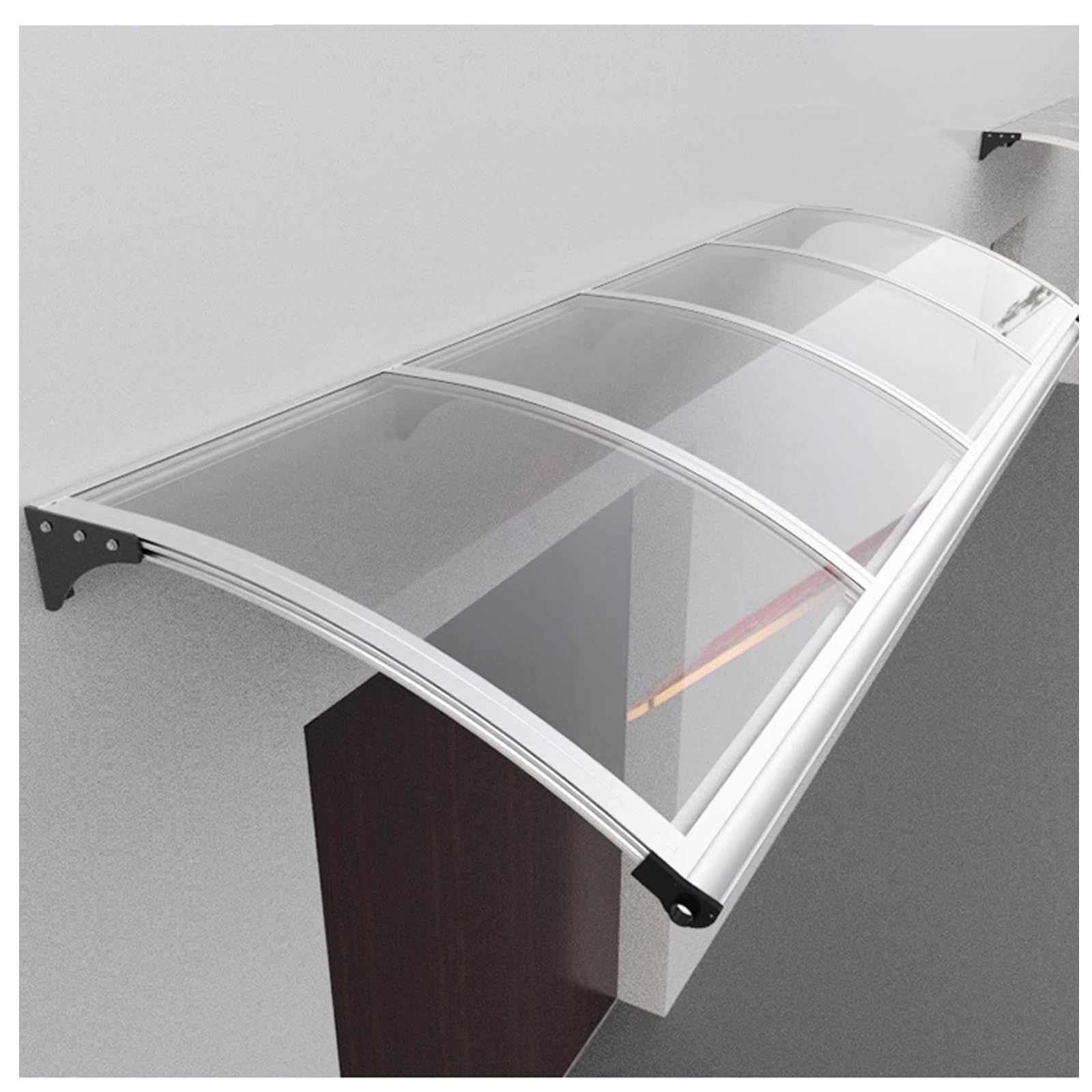 Türdach Pultbogenvordach aus Aluminium und Polycarbonat Transparent,Selbstreinigung Vordach for Haustür,Überdachung aus Aluminium und Polycarbonat(90x140cm/35.4x55in)