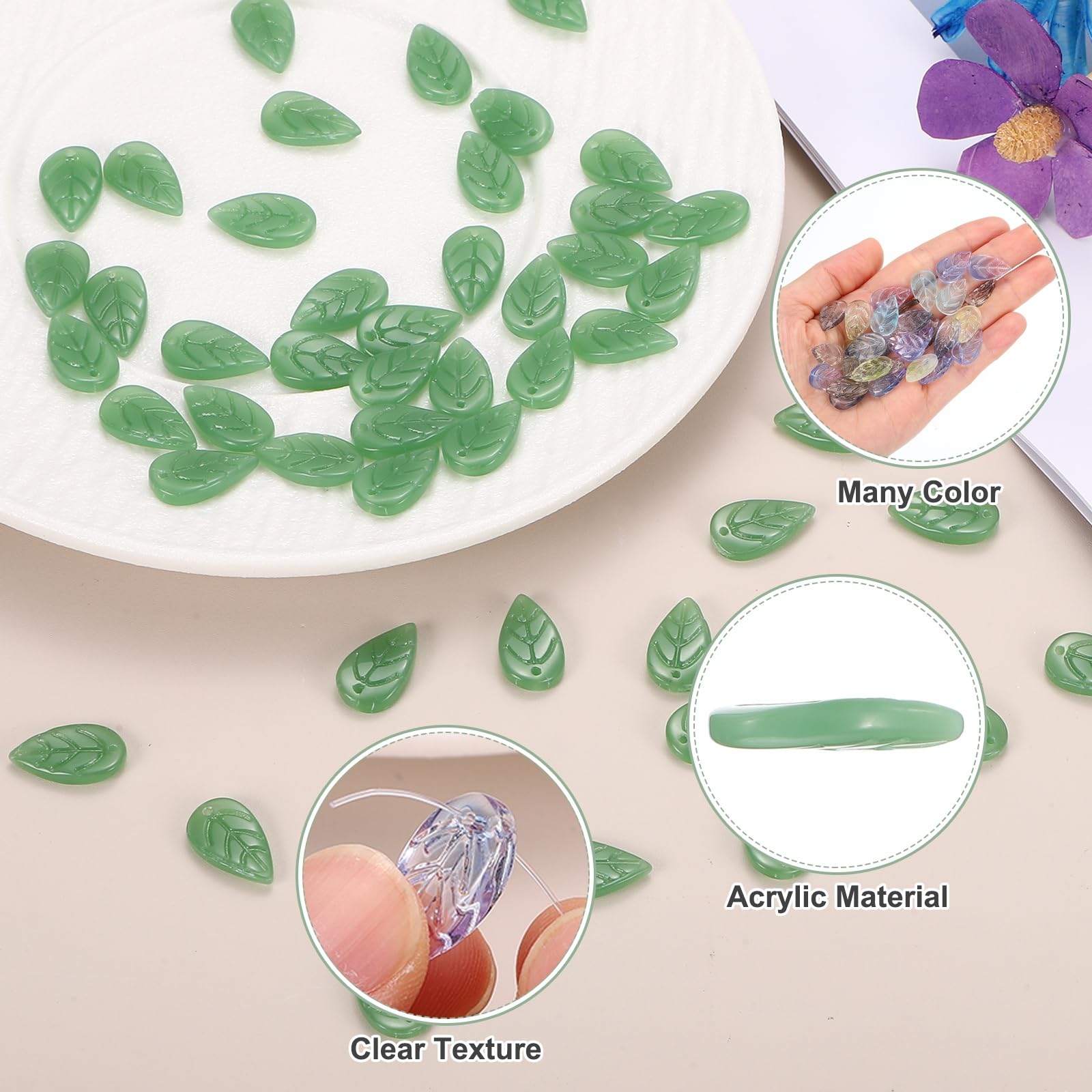 PATIKIL Leaf Beads, 50Pcs Crystal Translucent Czech Glass Beads for DIY Jewelry Making Bracelets Necklace Jade Green - Image 3