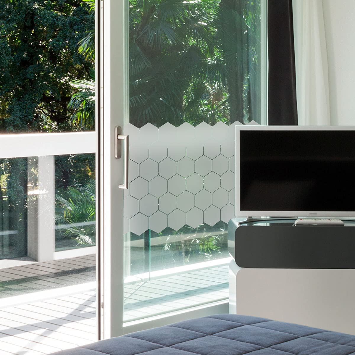 Pellicola Oscurante per Finestre - 50 Adesivi Esagonali per Vetro, Porta Doccia, Finestra Rotta, Vista - per Ufficio, Bagno, Cucina - 50 x 90 cm