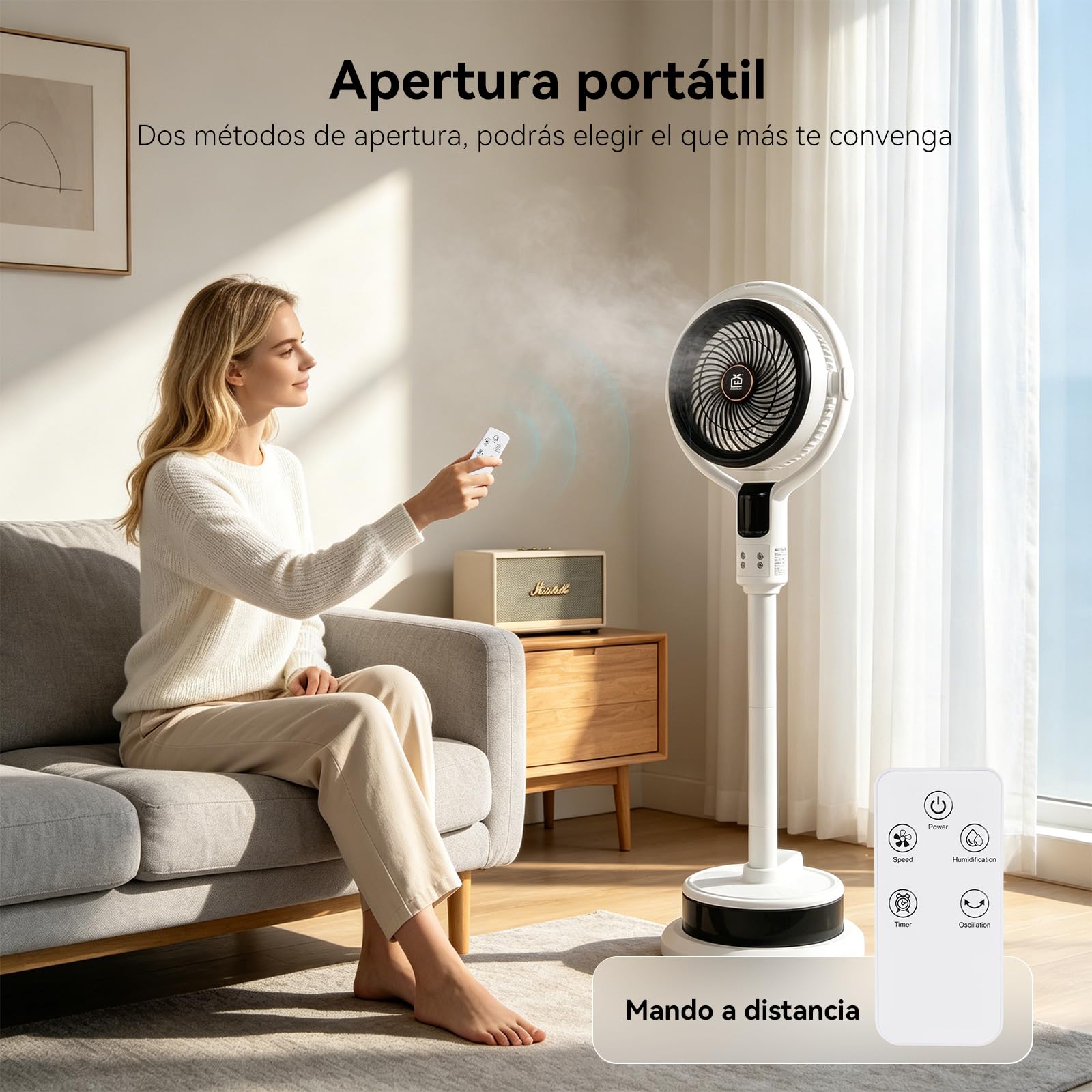 Ventiladores de Pie con Agua con Control Remoto , 1.6 L Watertank, 9H Ventilador de pie, 8 Velocidades , Temporizador y oscilación de 90° , Look ventilador para Hogar, Dormitorio, Oficina, Terraza