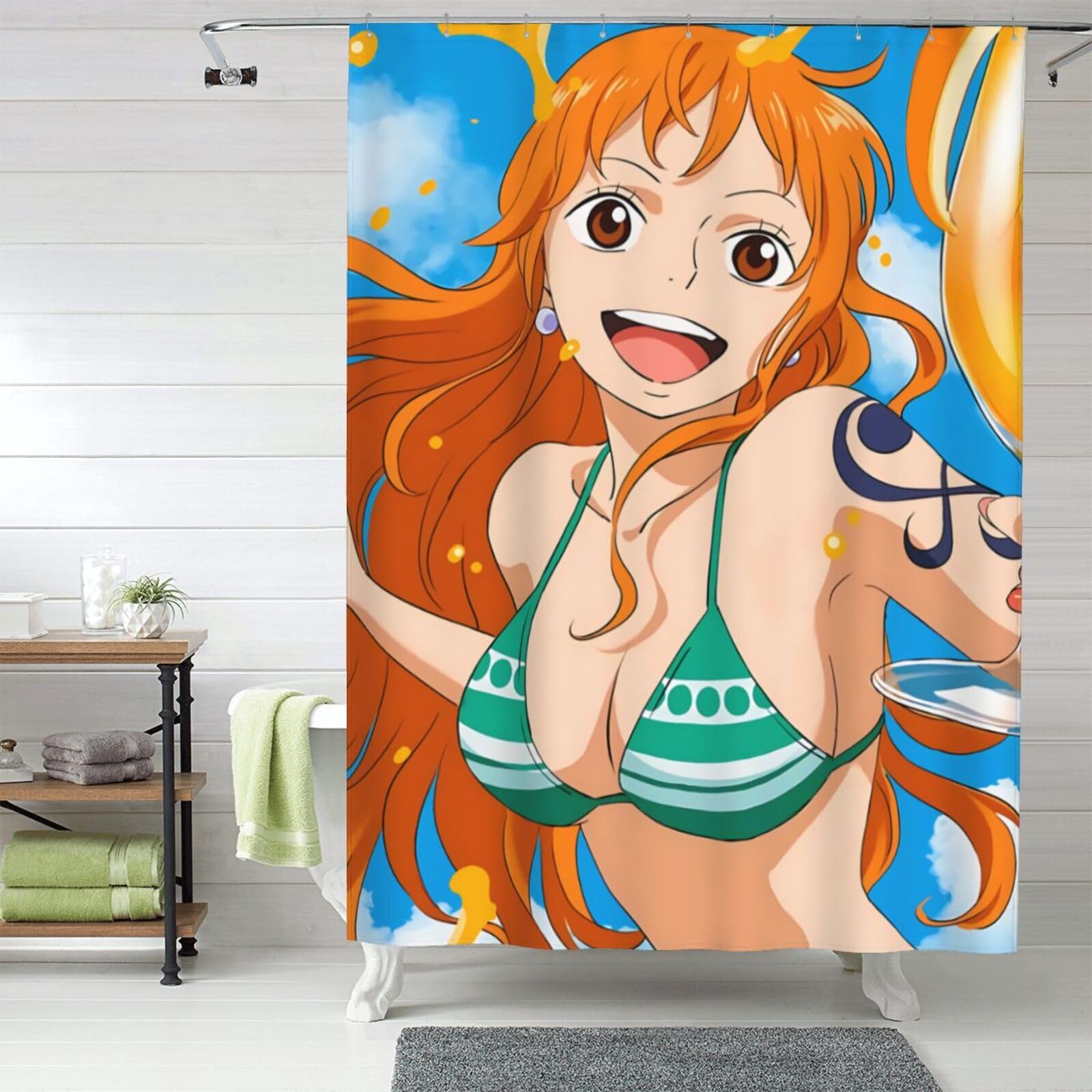 Amazon｜シャワーカーテン ワンピース ナミ おしゃれ 防水 防カビ加工