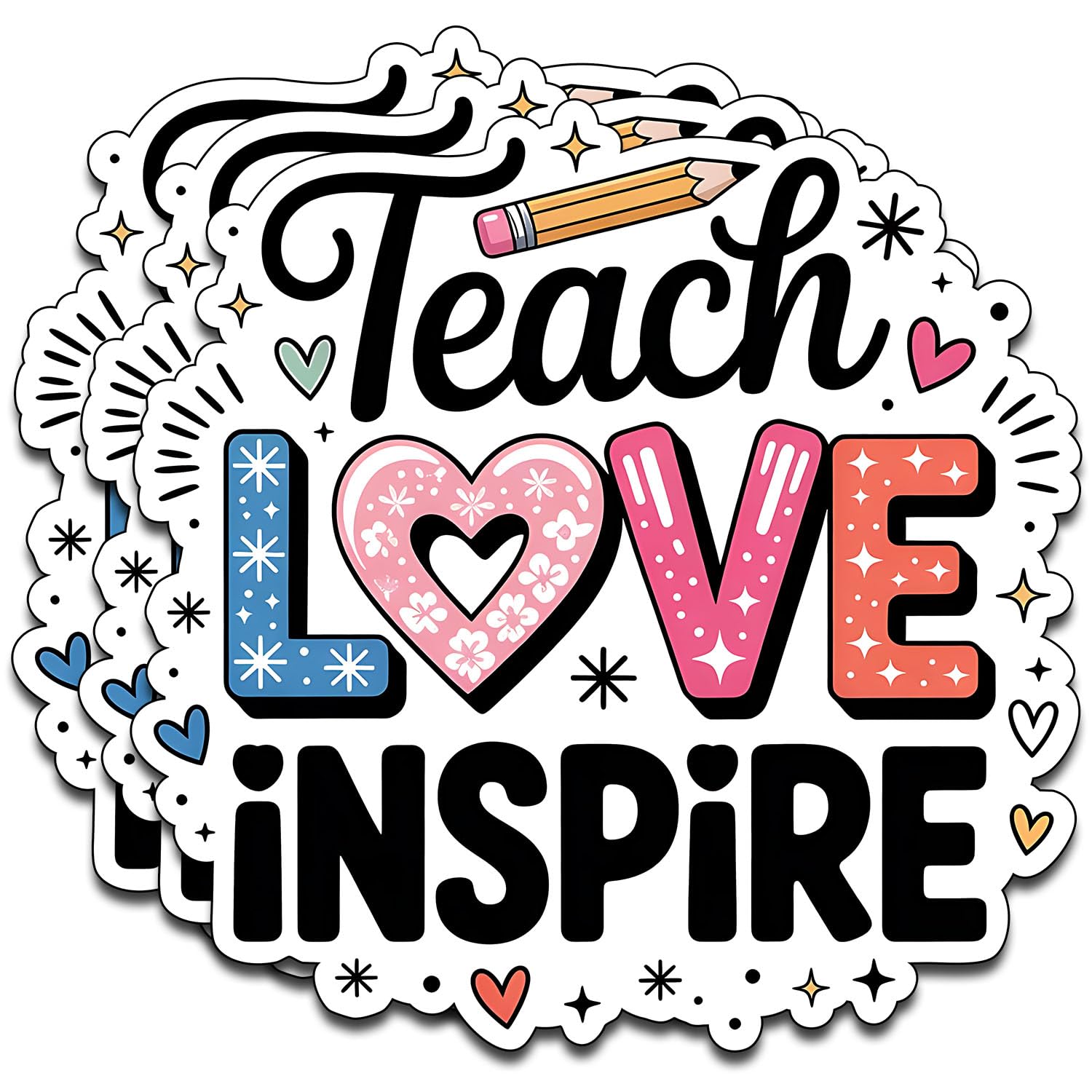 Photo 1 of (3PCS) Teach Love Inspire Vinyl Sticker Pack Durable Waterproof Stickers for Laptop Water Bottle Car Bumper Phone Case