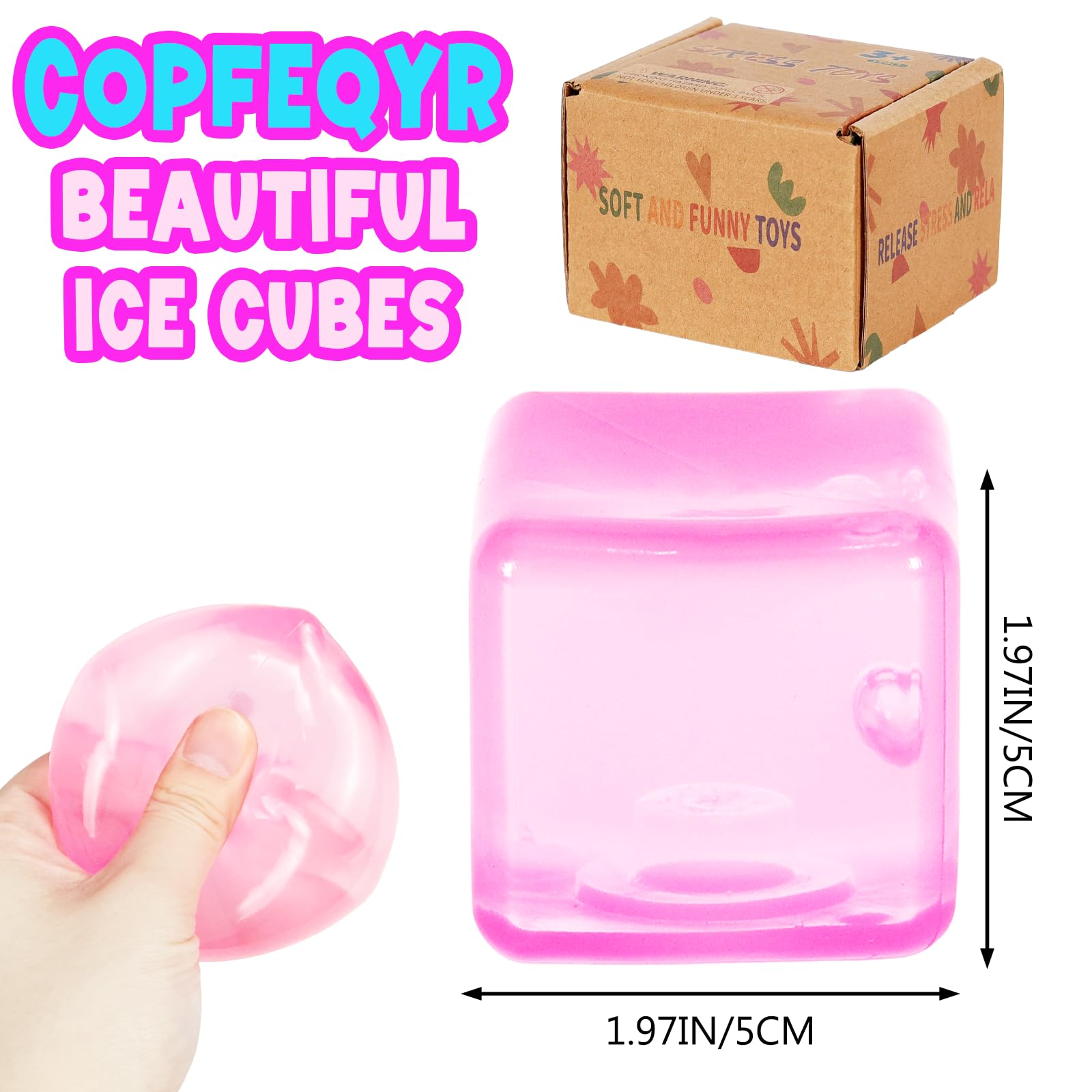 Copfeqyr 1PCS Medium Ice Cube Stress Balls Gift , Large Squishy Fidget Cube Toys for Kids & Adults - Image 2