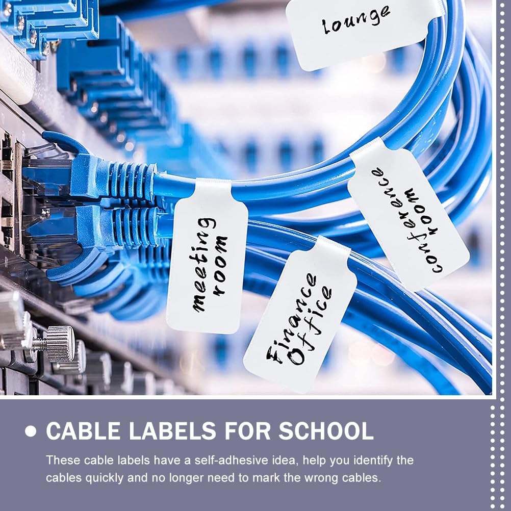 UKCOCO 100pcs Cable Labels, White Identification Tag Adhesive Cord Labels Tags for Electronics L aser Printer and Handwriting Cable Management