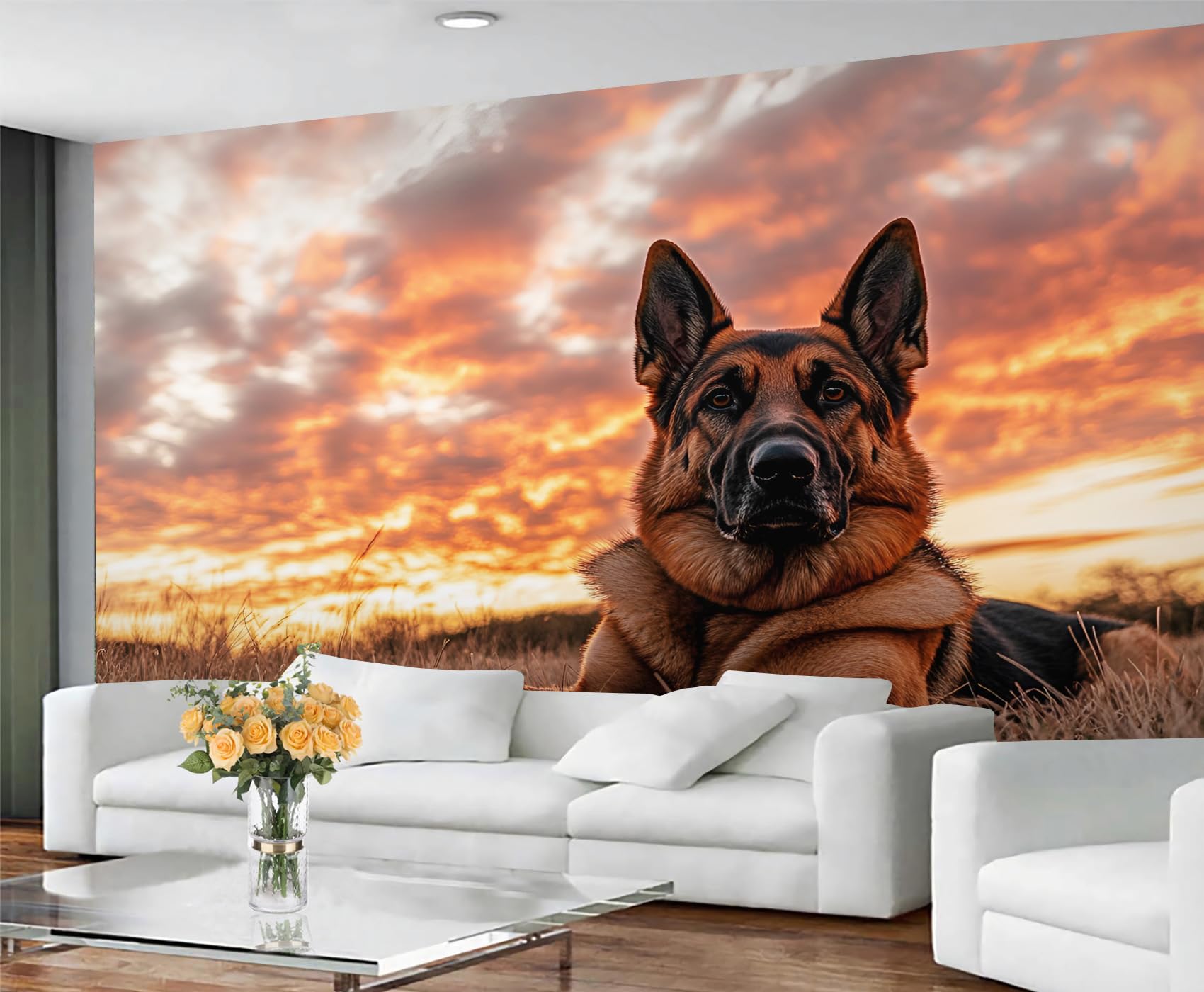 GIVLWF Wallpaper - Dog Pattern Home Decor & Mural, German Shepherd Lover Bedroom Wallpaper, Sunset Landscape Wall Paper for Living Room, Large Wall Mural (Not Self-Adhesive) — image 1